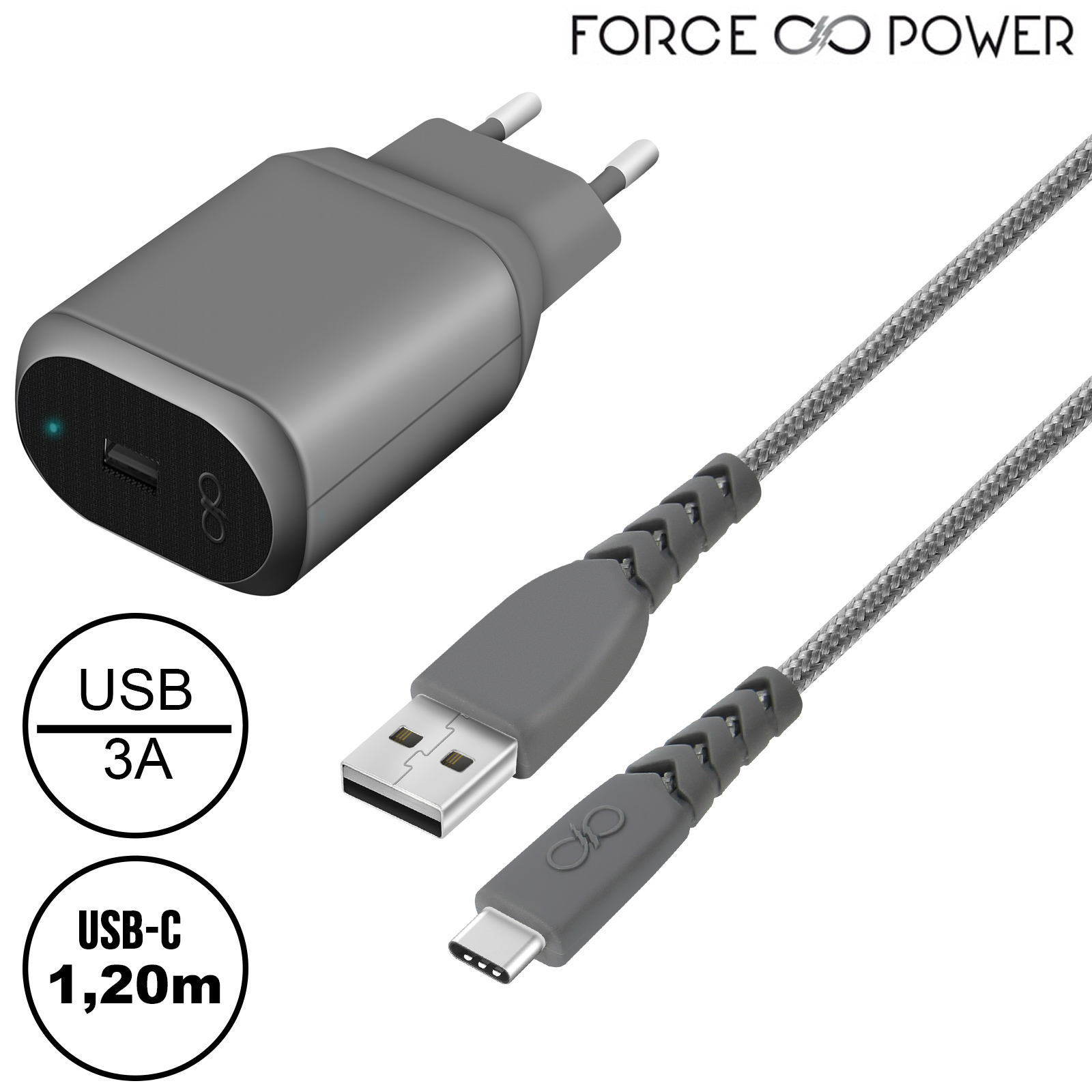 Force Power Smart Netzteil Mit A Usb Port Usb C Kabel Grau F R