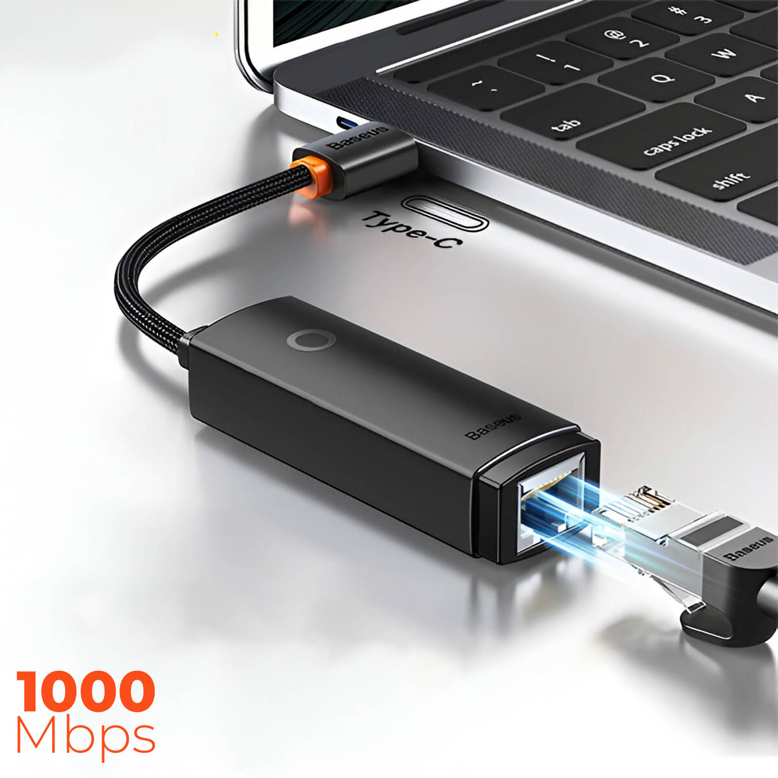 Adaptateur USB-C vers Ethernet RJ45, 1000 Mbps, Baseus - Noir - Français