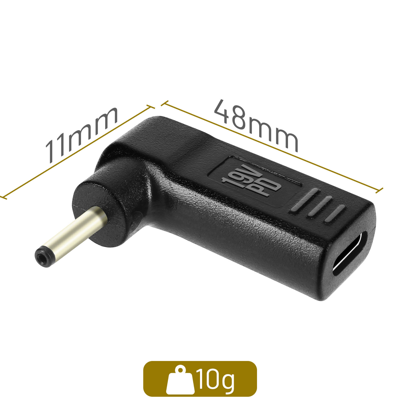 Adaptateur de Charge USB-C coudé vers DC 3.0 x 1.1mm - Noir - Français