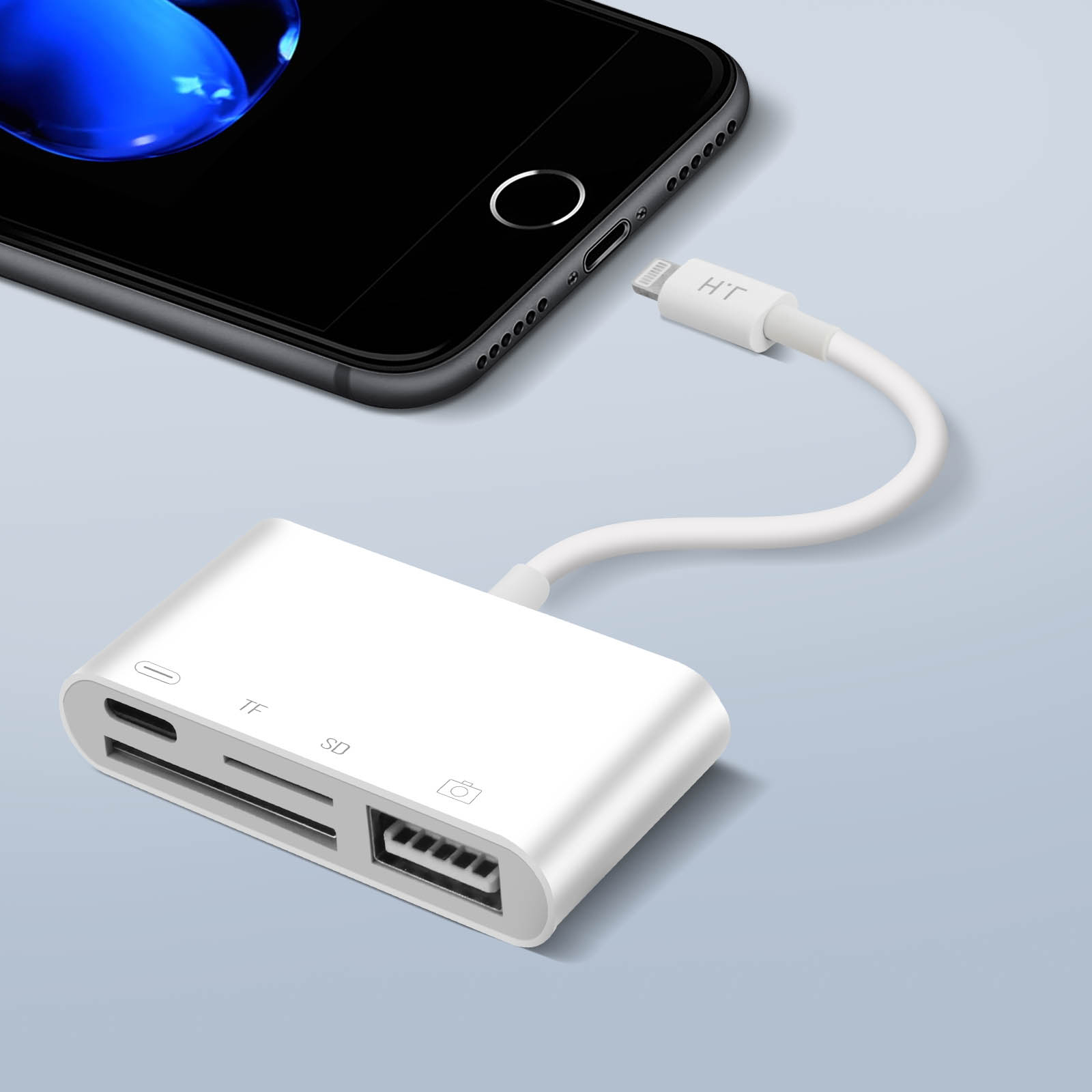Lecteur carte SD iPhone / iPad, Adaptateur Lightning vers USB / micro-SD /  SD / Lightning femelle - Blanc - Français