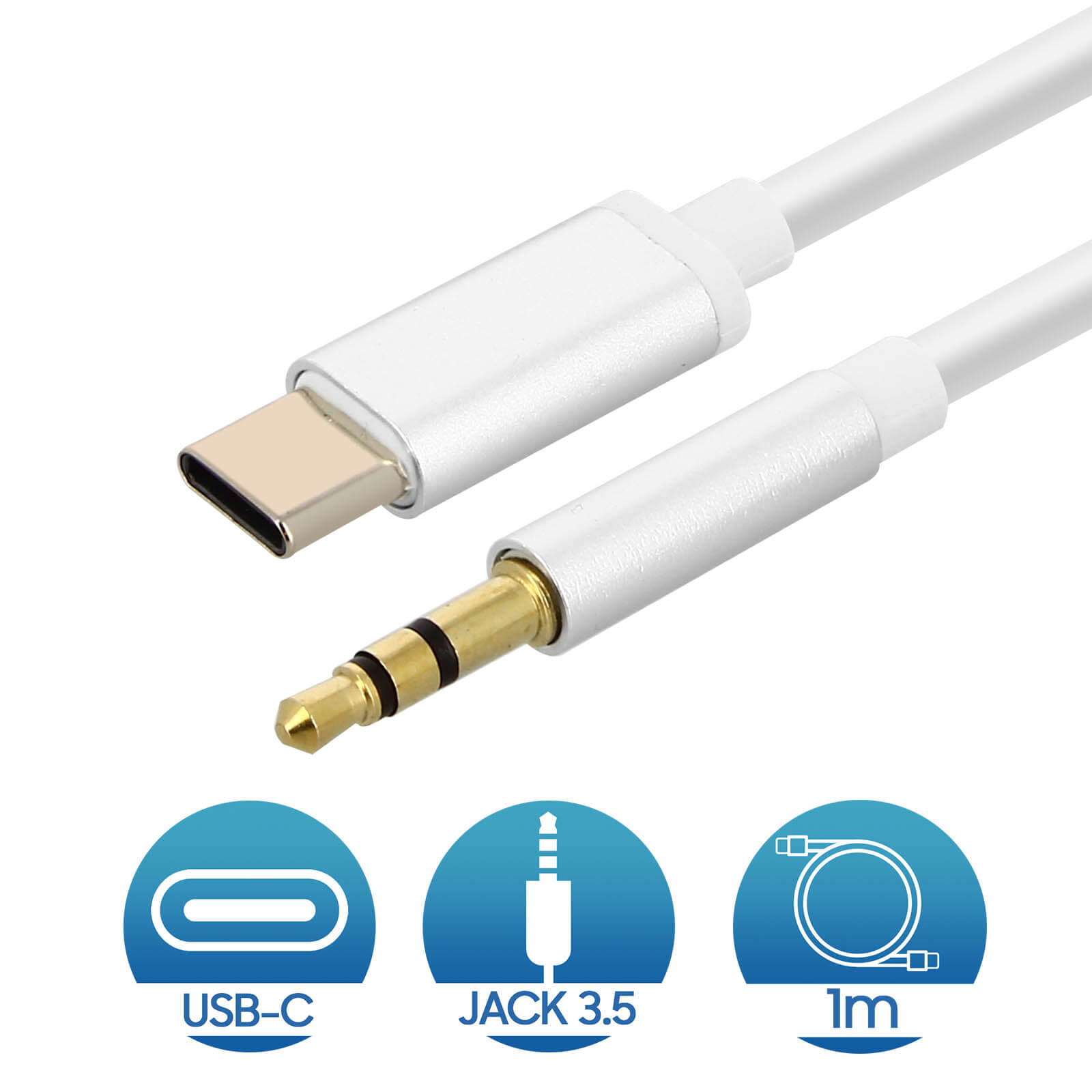 Câble USB C Jack 3,5mm Mâle Adaptateur Audio Auxiliaire 1m - Blanc