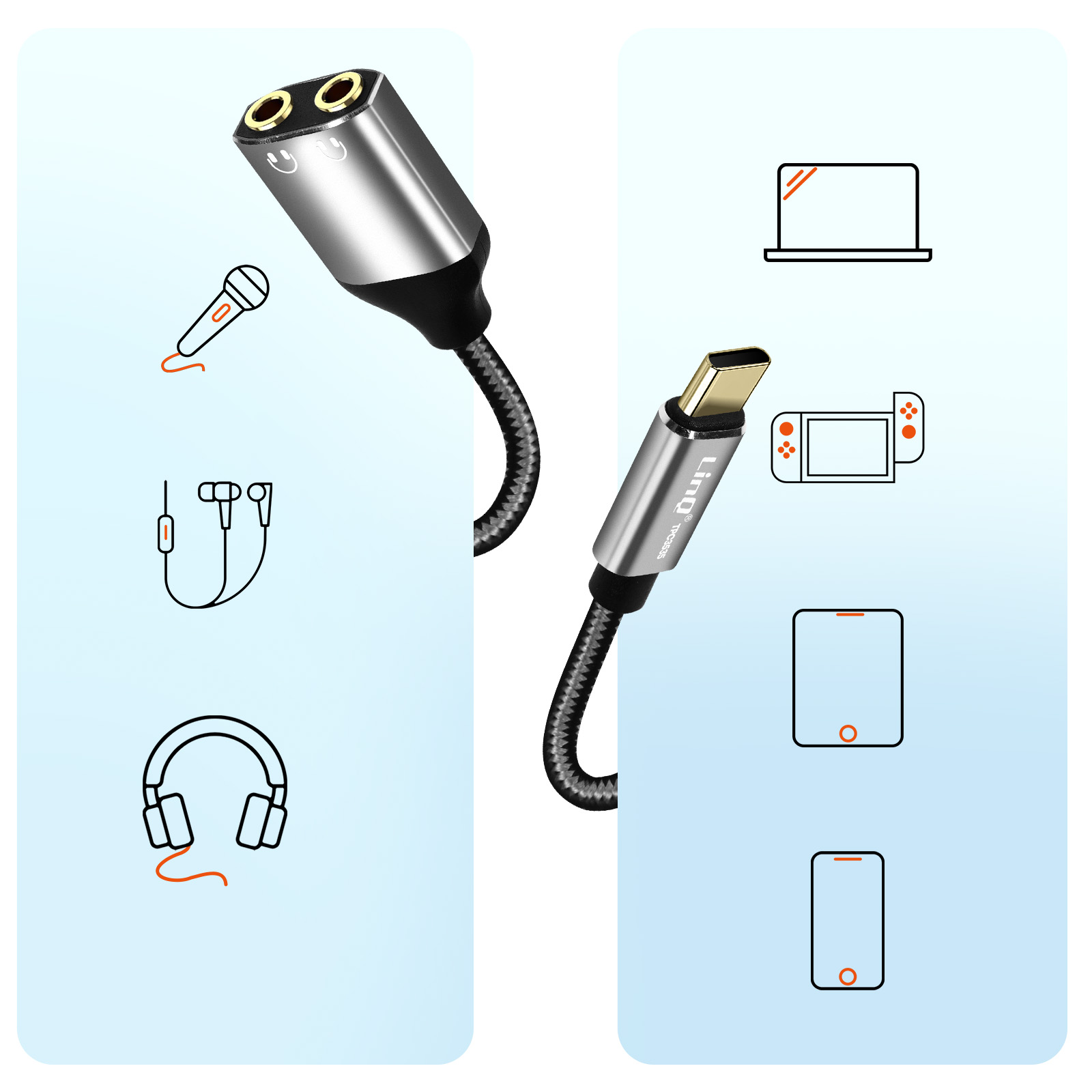 Adaptateur Audio USB-C Mâle vers Double Jack 3.5mm Femelle pour Casques -  LinQ