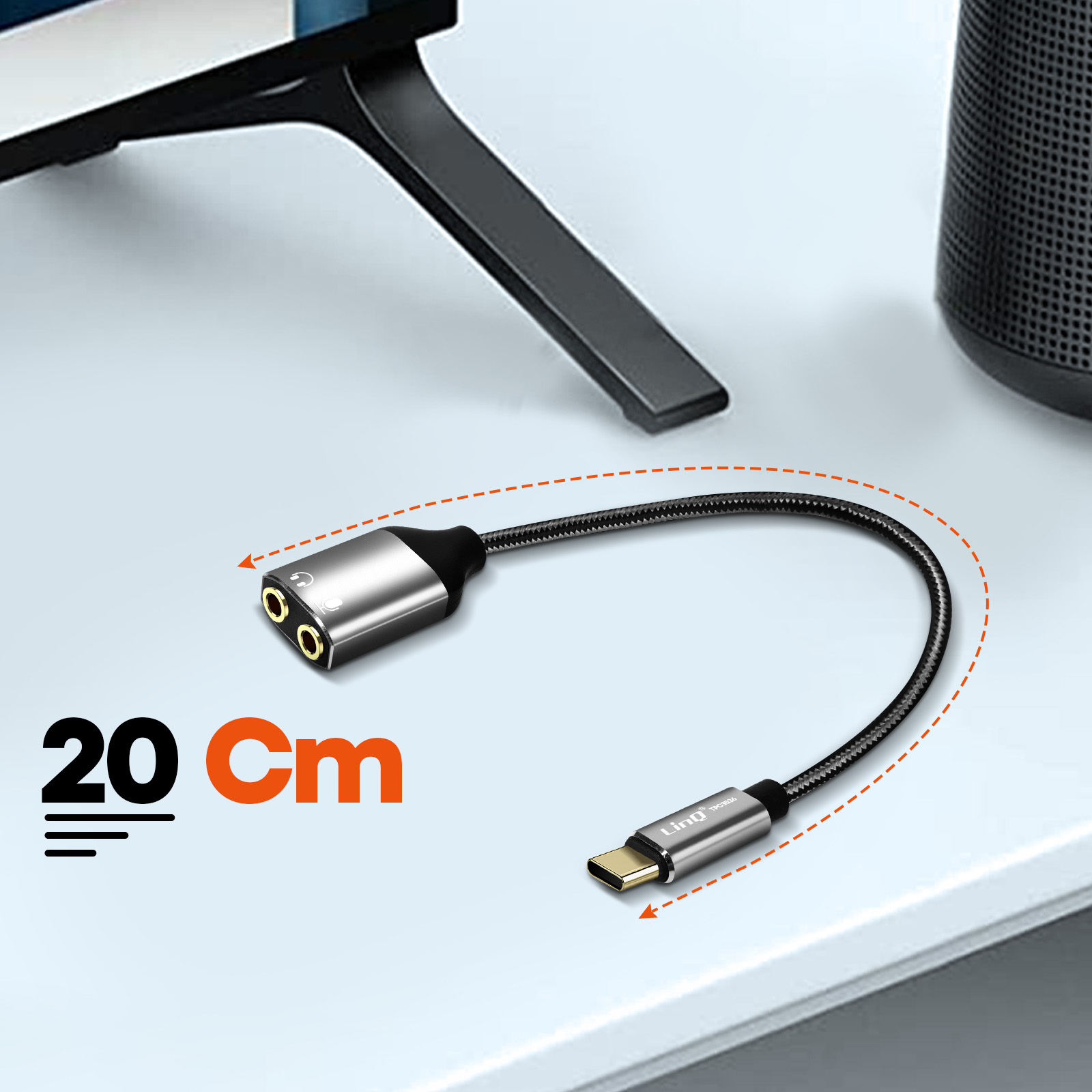 Câble / Adaptateur Audio USB vers Jack 3.5mm Femelle Nylon Tressé, LinQ -  Gris - Français