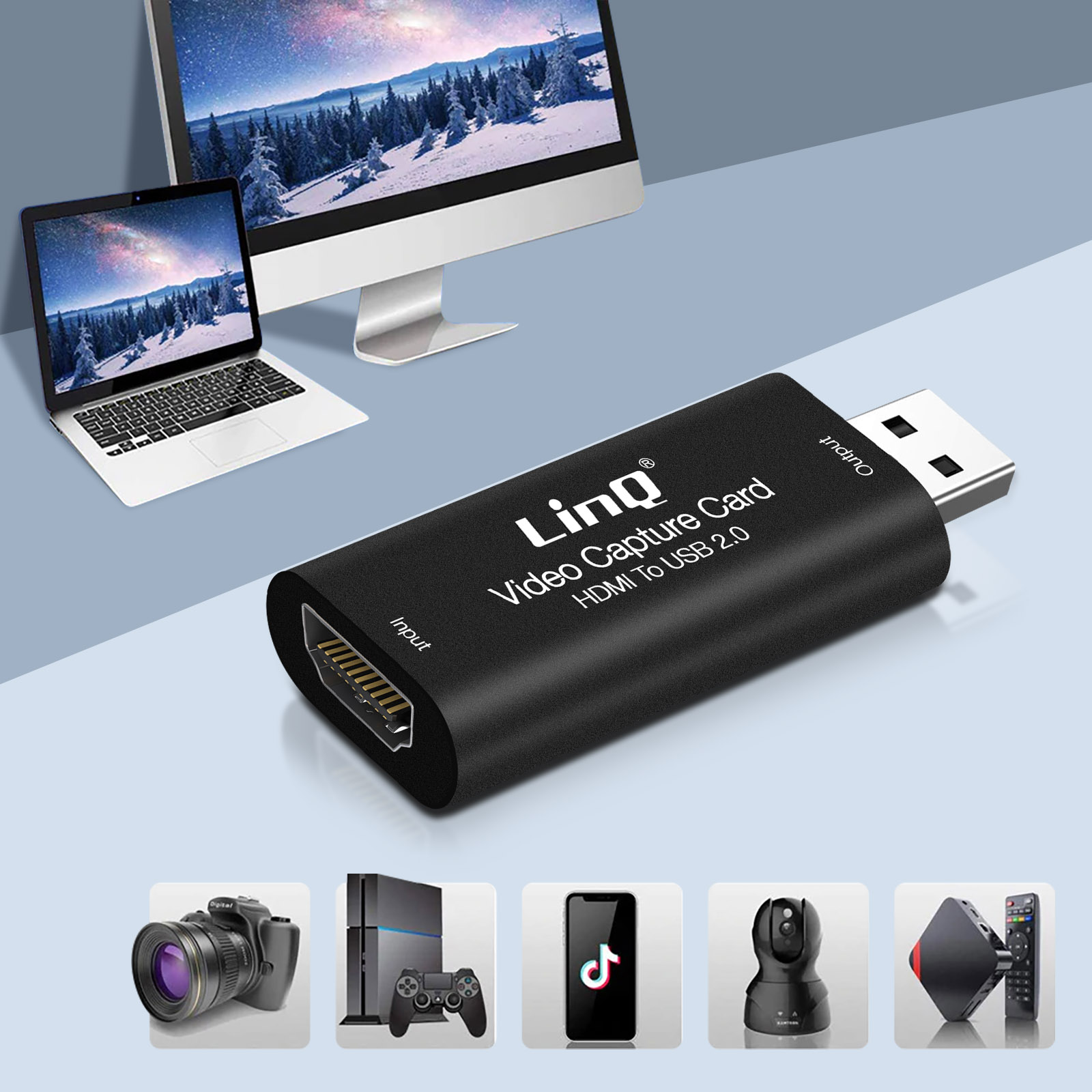 Carte de Capture Vidéo / Audio HDMI vers USB 2.0 Full HD / 4K UHD, LinQ -  Noir pour Streaming, Diffusion en direct - Français