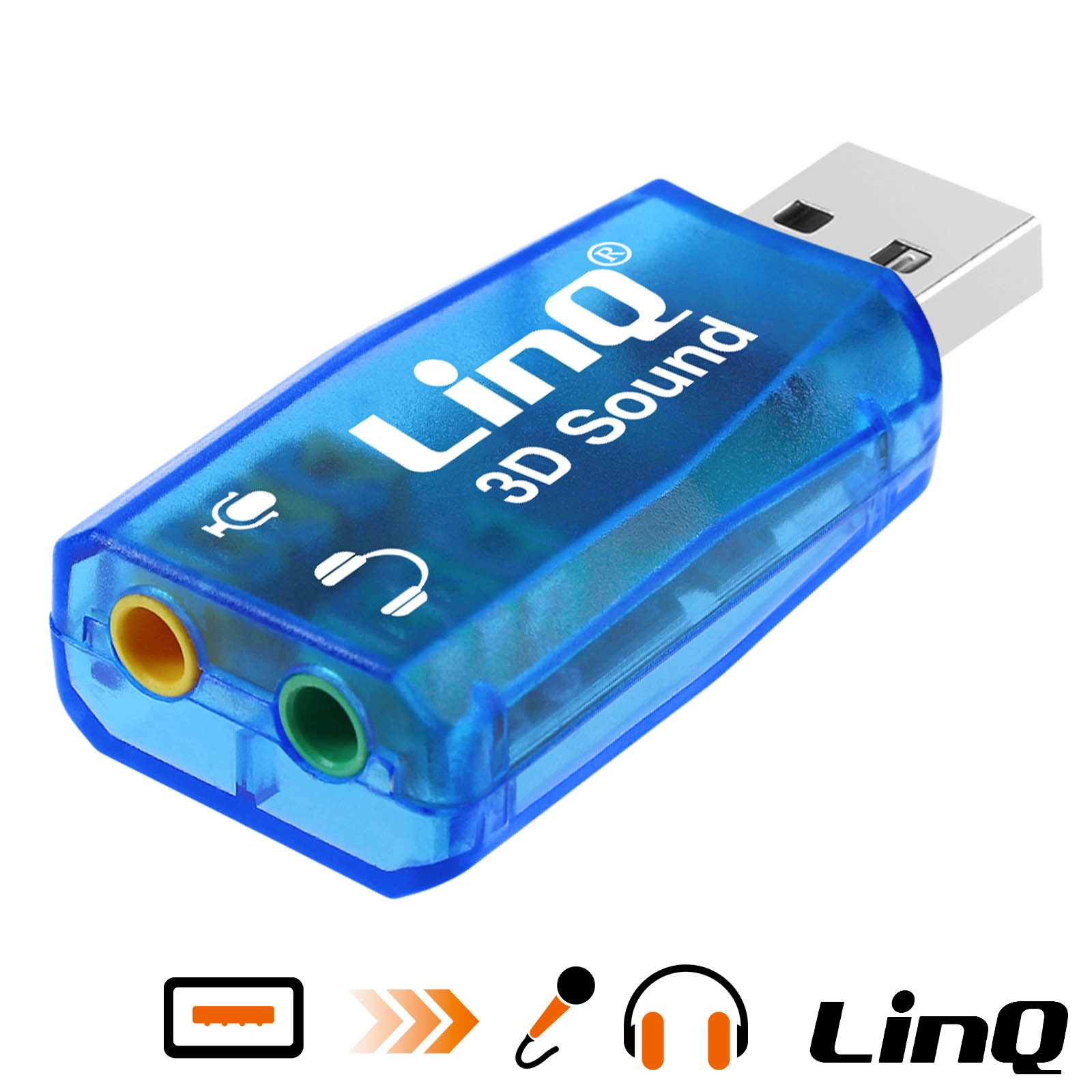 Scheda audio esterna da USB a 2x jack da 3,5 mm, audio + microfono, LinQ  azzurra - Italiano
