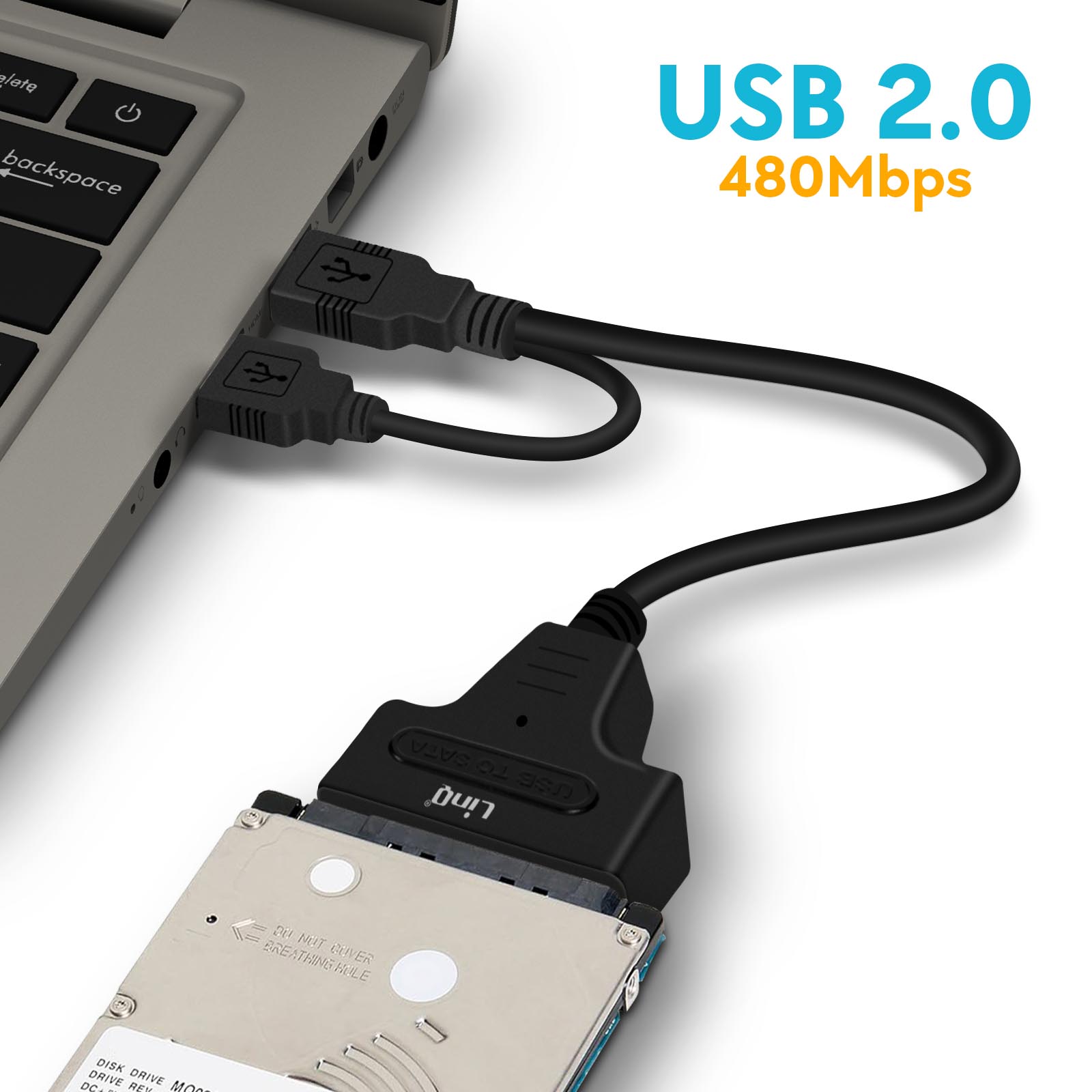 Câble Adaptateur USB 2.0 vers SATA / SSD 2.5'' - LinQ Noir - Français
