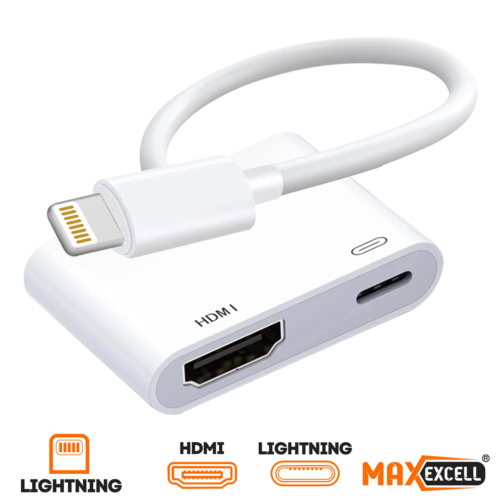 Adaptateur Vidéo iPhone vers HDMI + Lightning, Max excell - Blanc - Français