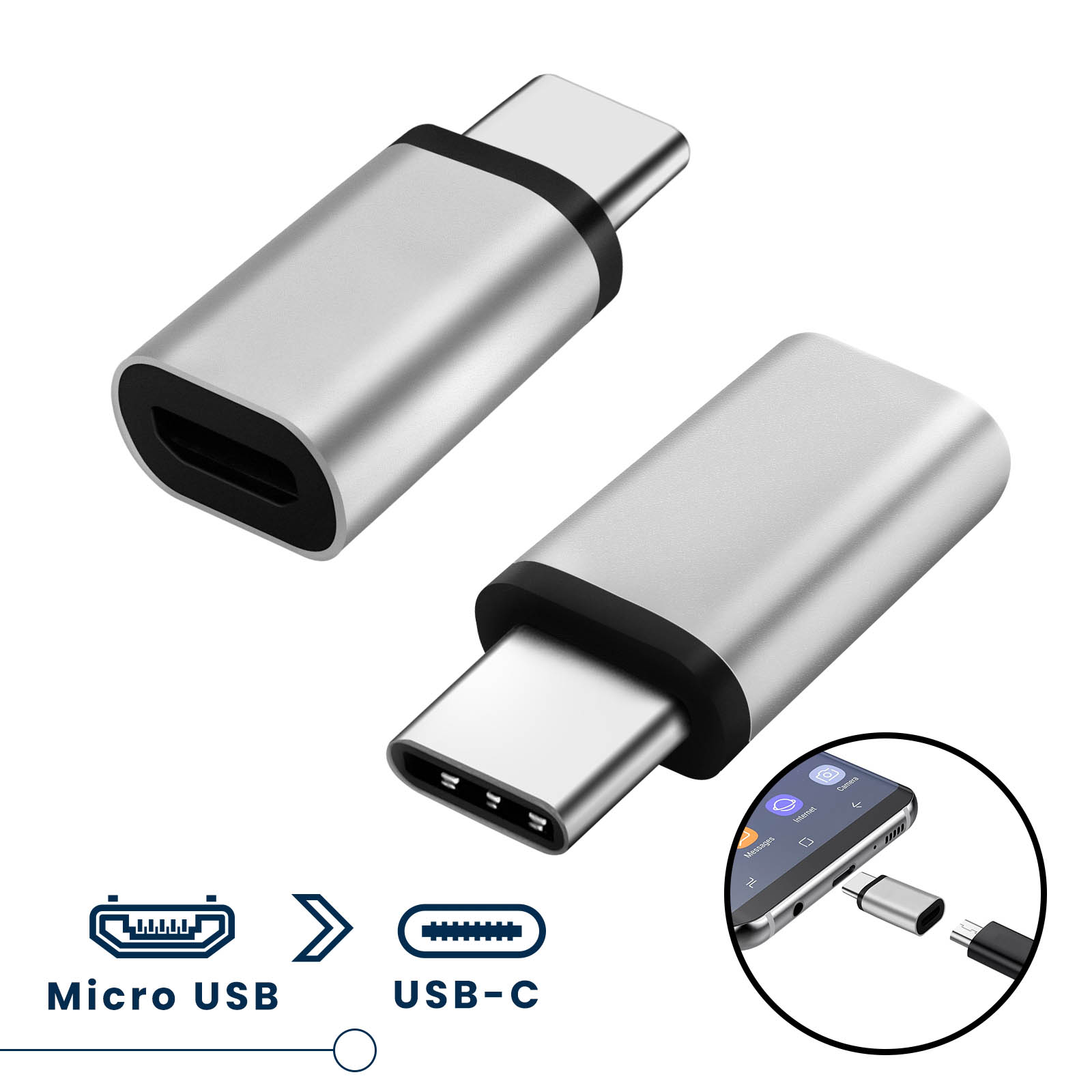 Adaptateur de charge Micro-USB femelle vers USB type C mâle - Français