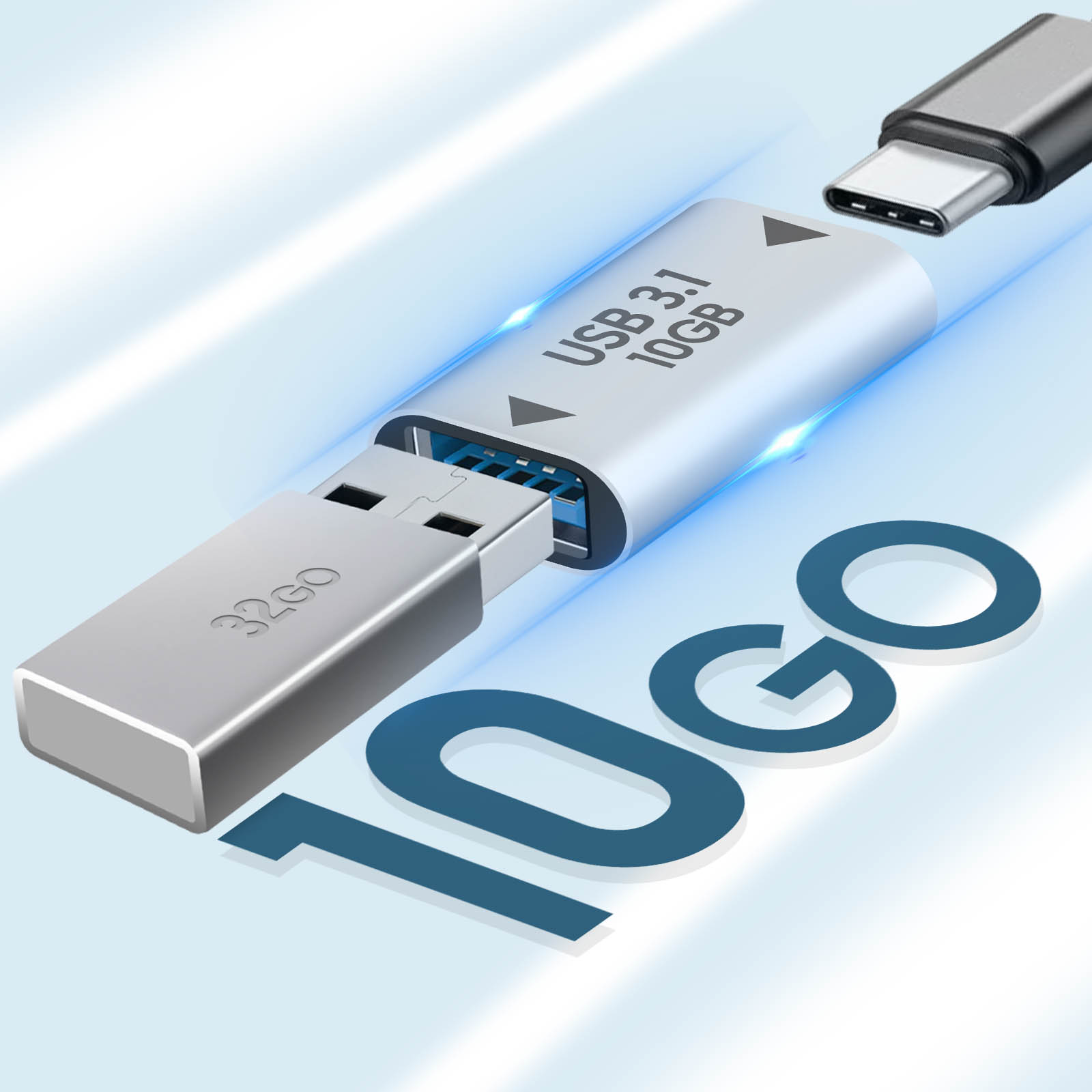 Convertisseur USB C femelle vers USB 3.1 femelle, charge +
