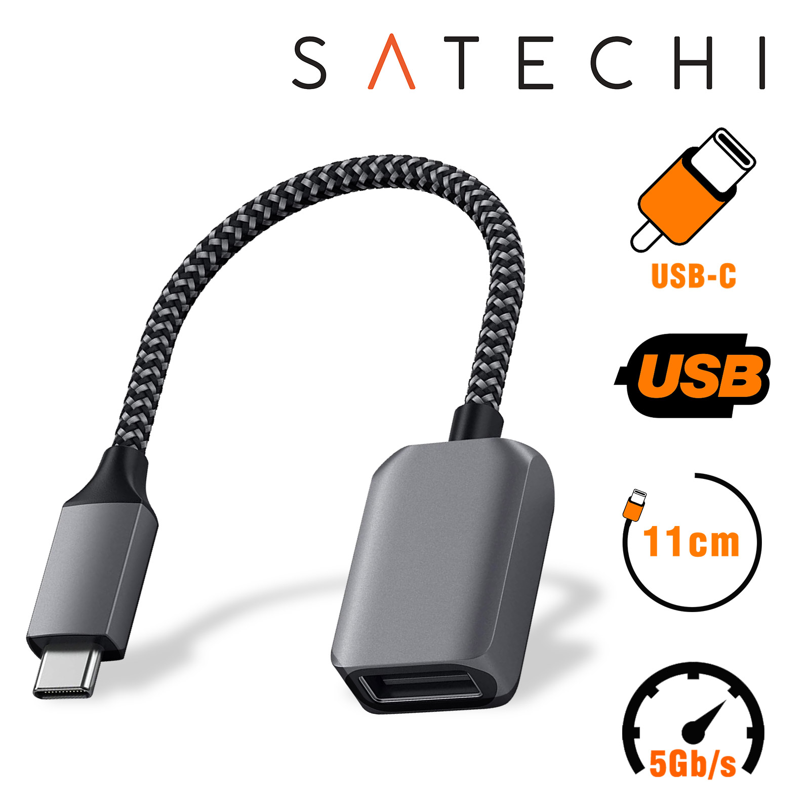 Adaptateur Satechi USB 3.0 vers Usb type C, Cable durable Transfert rapide  - Argent - Français