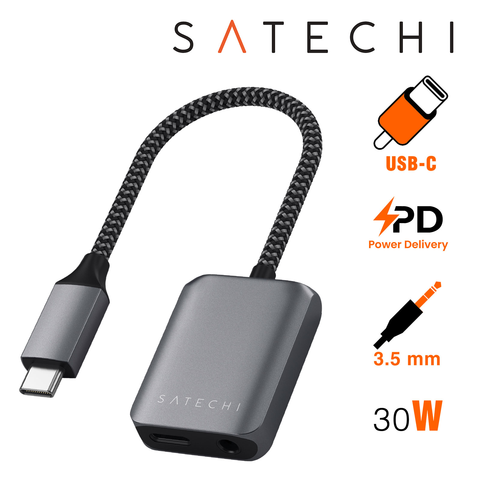 Satechi Adaptateur USB-C vers USB-C et Jack 3.5mm Charge et Audio