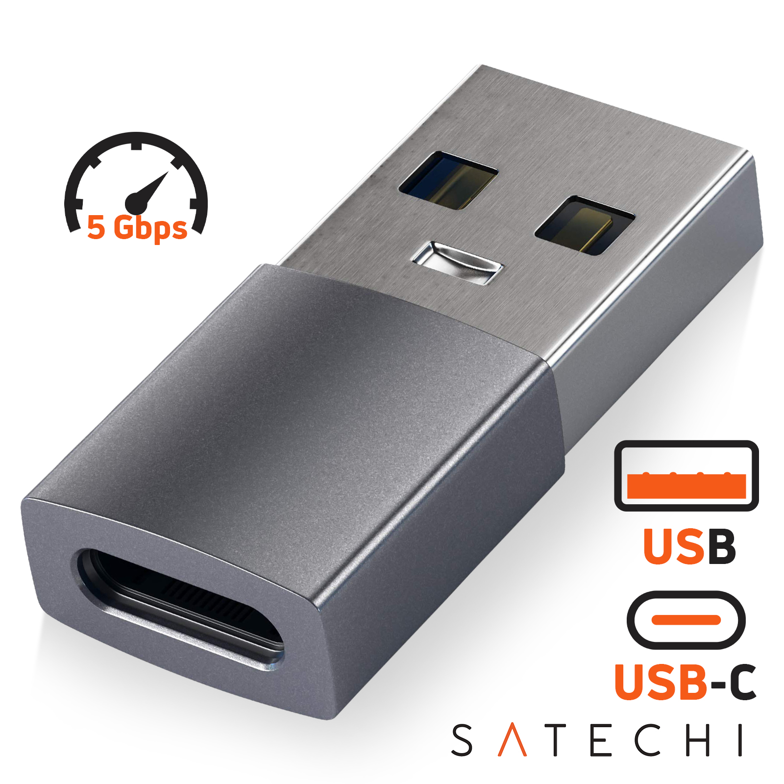 Adaptateur USB vers USB C Satechi, Charge et Synchronisation de Données 5  Gbps - Gris - Français