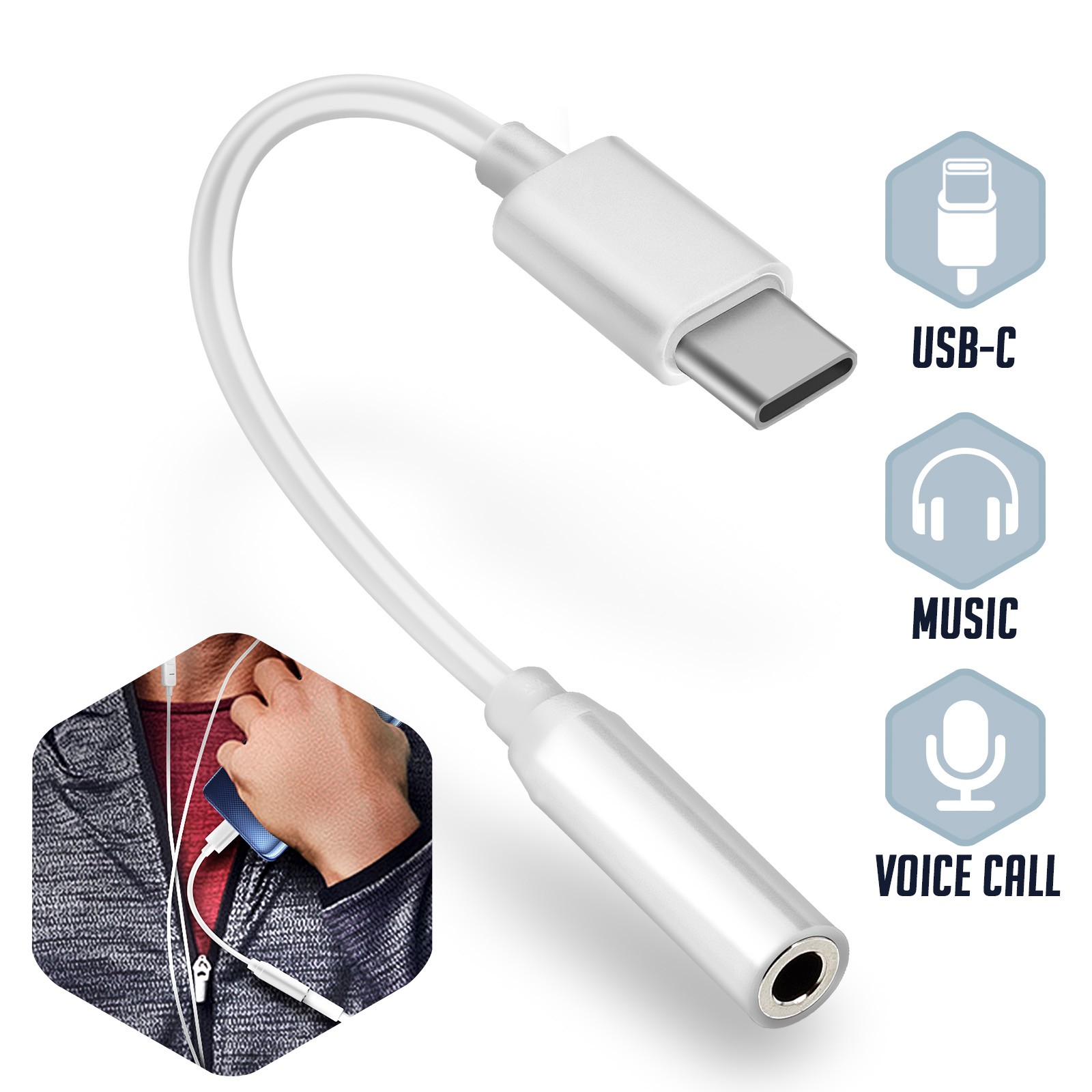 Adaptateur USB 3.1 Audio Prise USB-C - jack 3,5 mm, blanc - Câbles ⋅  Adaptateurs