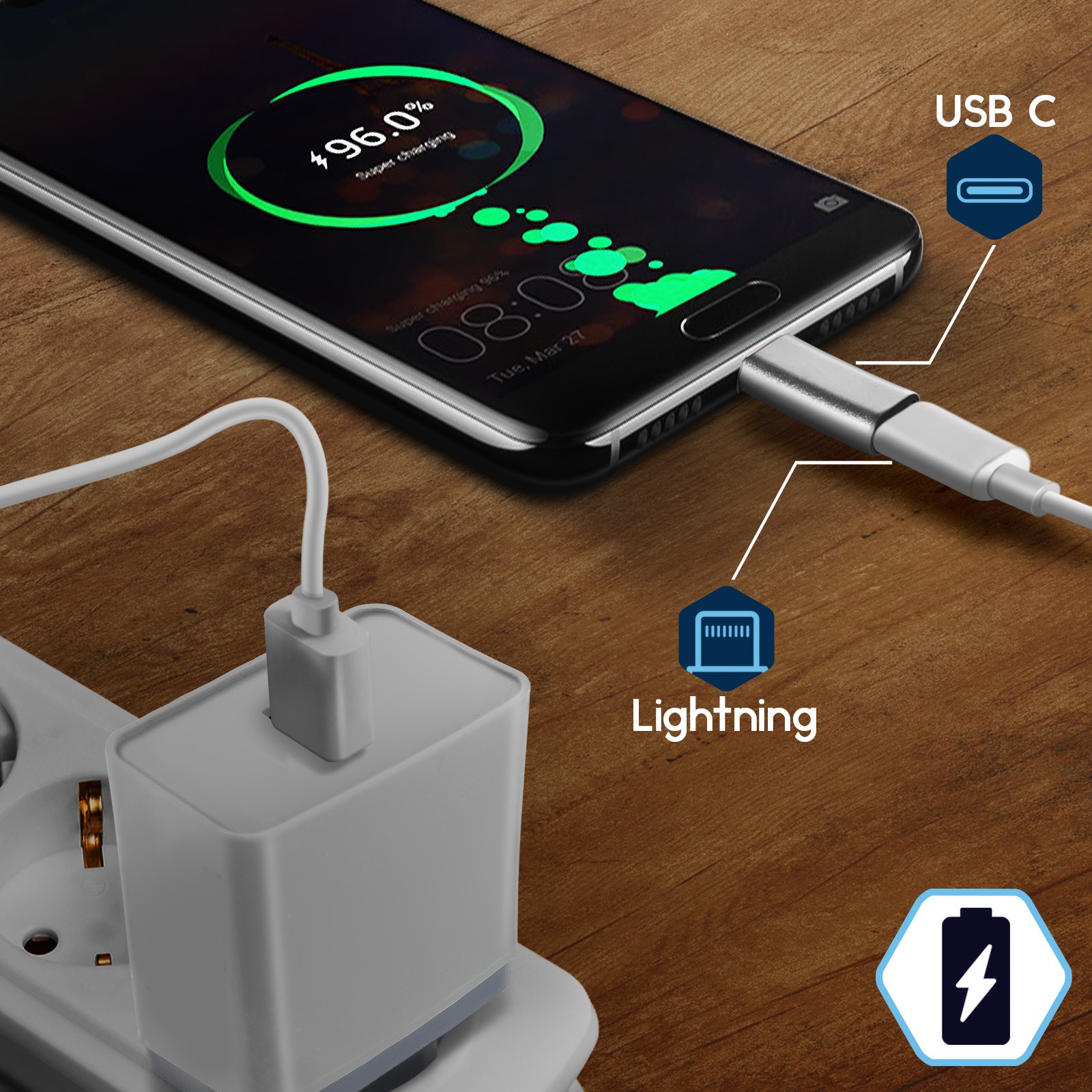 Adaptaeur USB C vers Lightning Femelle IOS Arktek - Câbles et Cordons