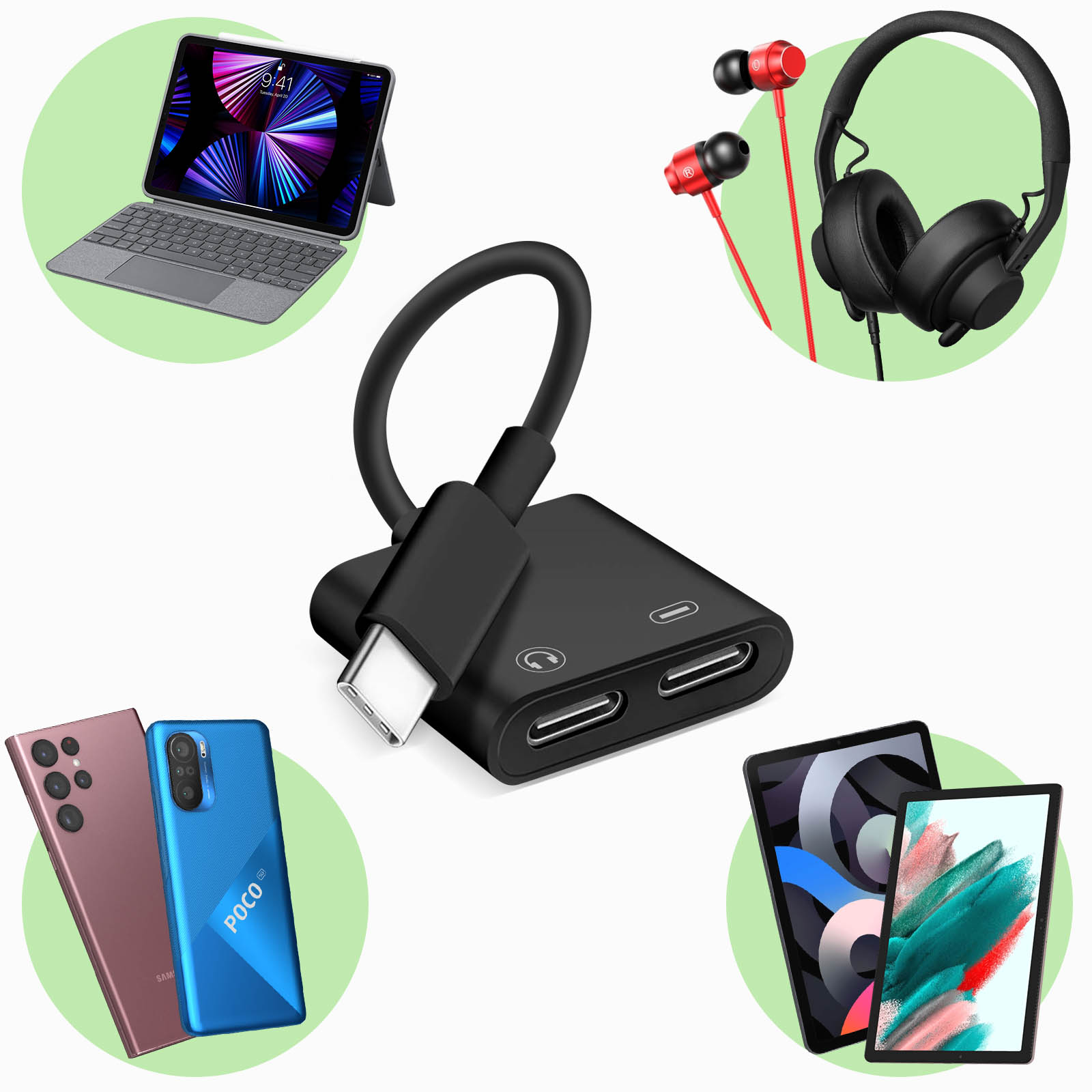 Avizar Adaptateur USB-C Mâle vers Double USB-C Femelle Audio et Charge  Compact Noir - Câble & Adaptateur - LDLC
