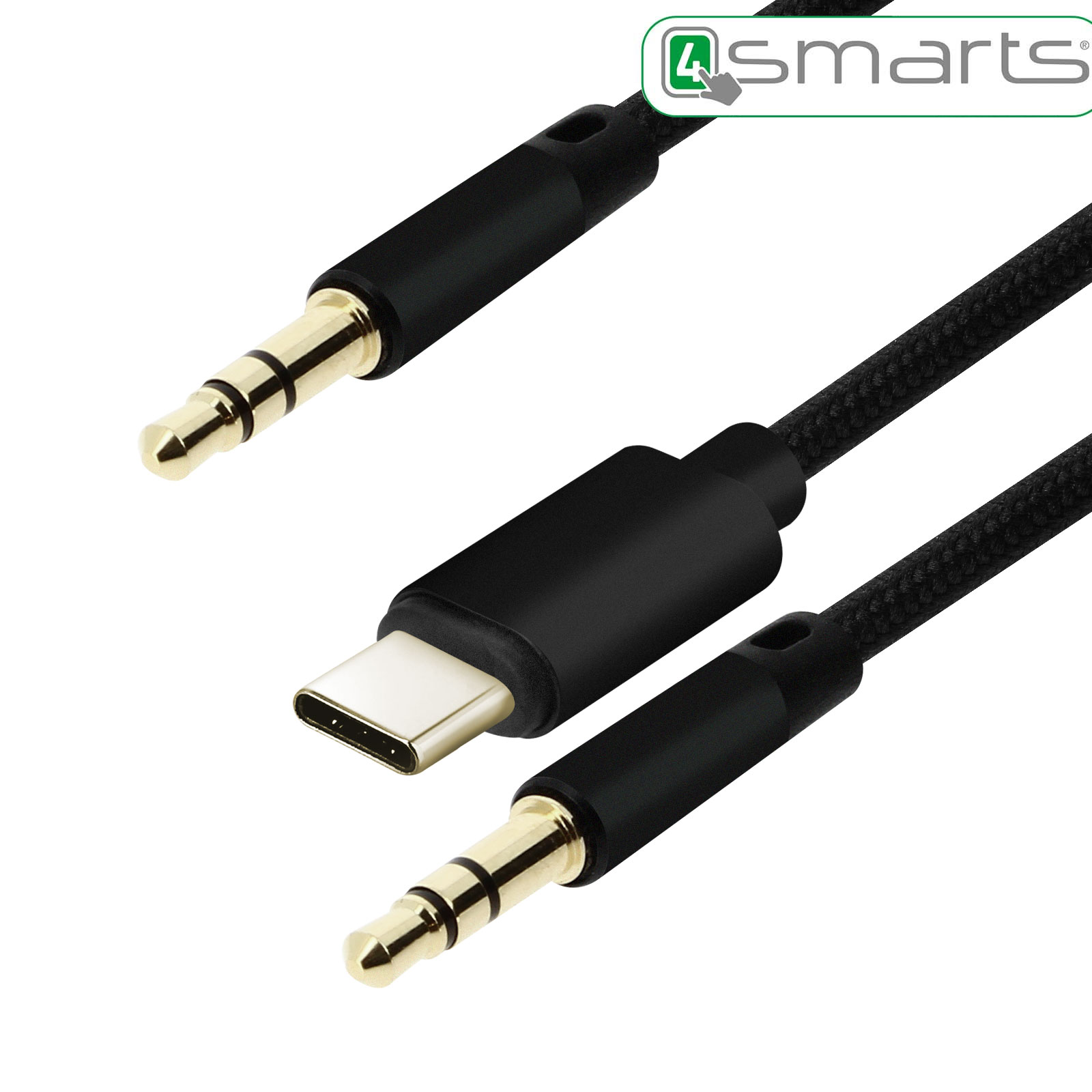 Cable USB C / Jack vers Jack 3.5mm mâle Auxiliaire en Nylon Tressé 1.2m