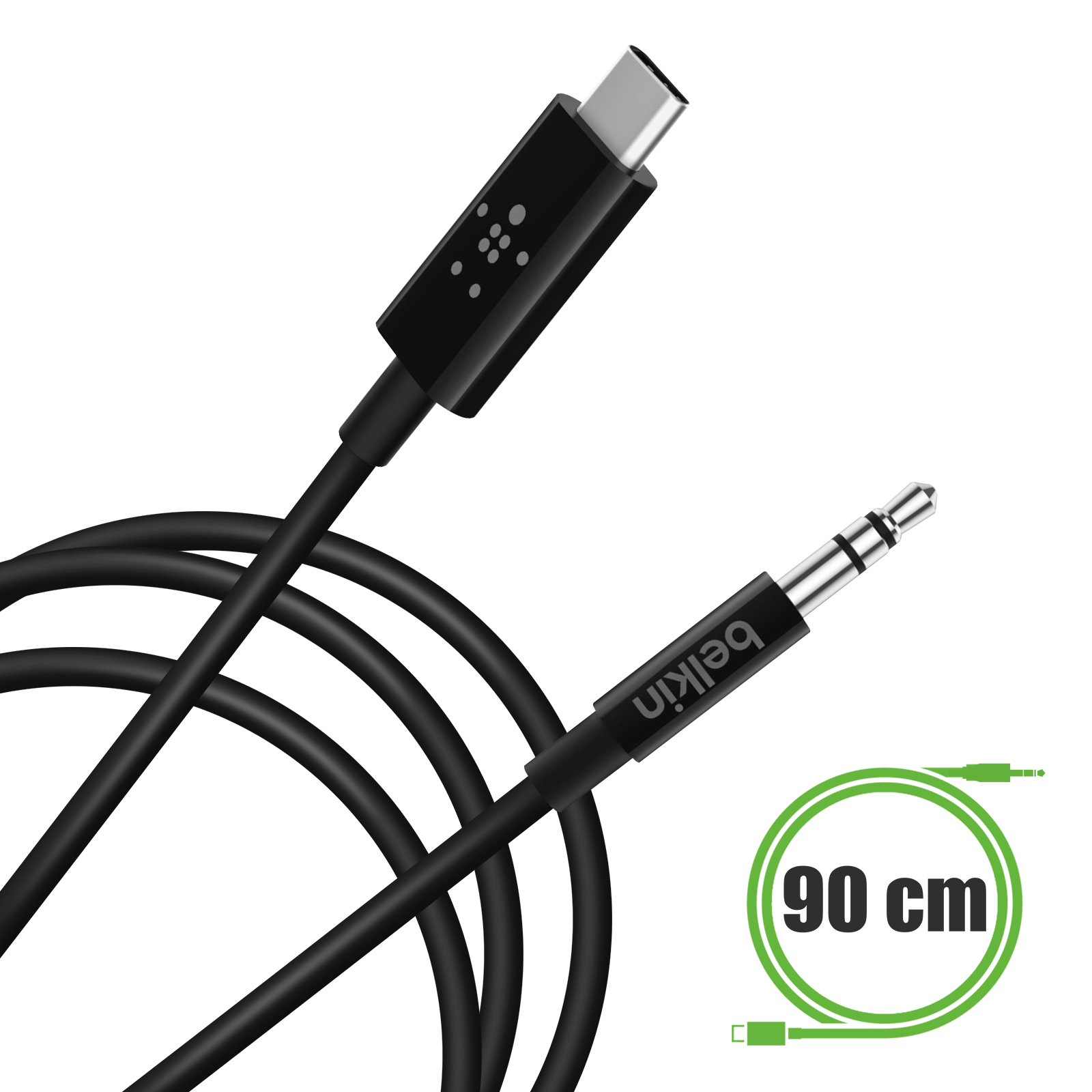 Câble Audio USB-C vers Jack 3,5mm Haute Qualité 90cm, Belkin - Noir -  Français