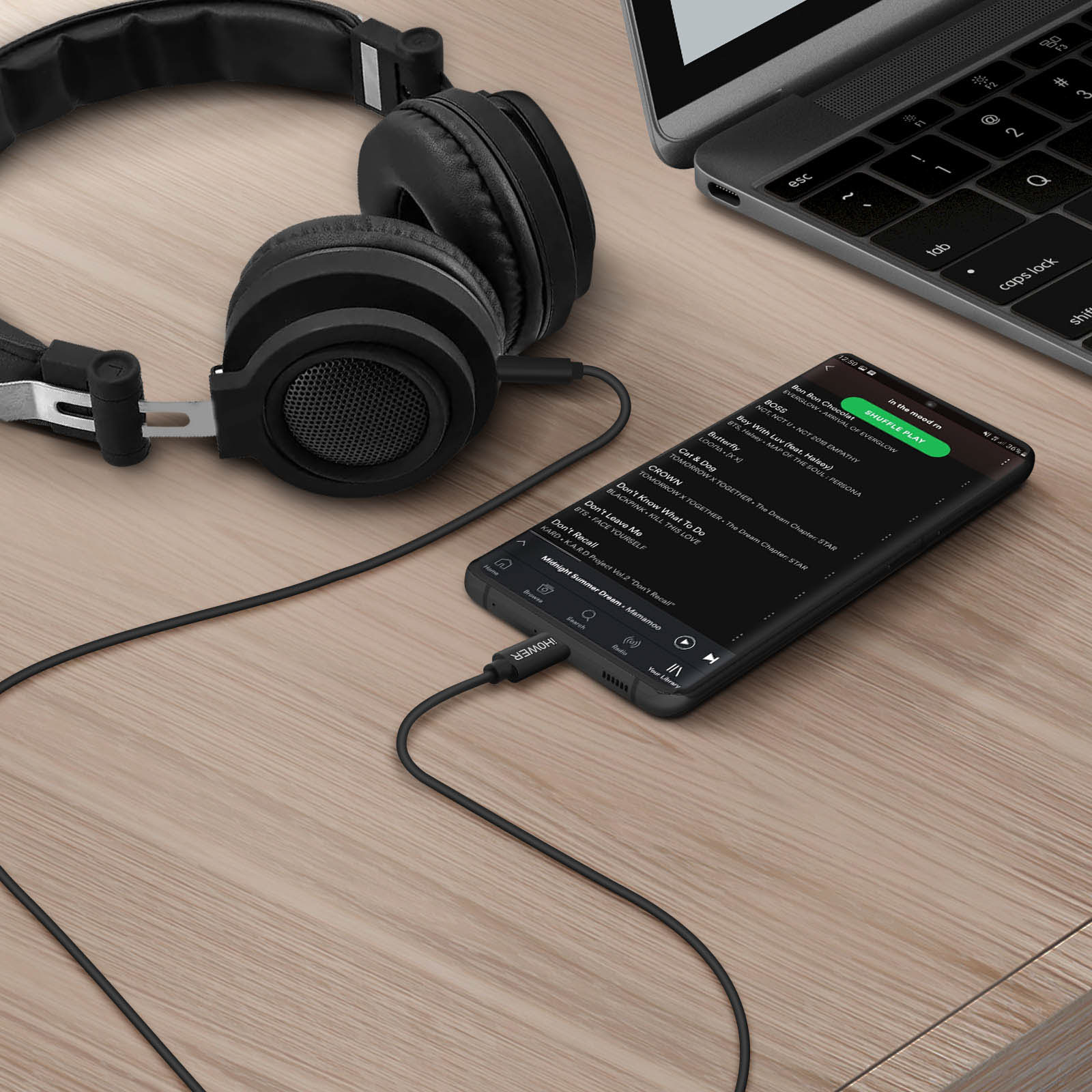 Câble USB-C vers Jack 3.5mm Mâle Audio Auxiliaire 1m iHower Noir
