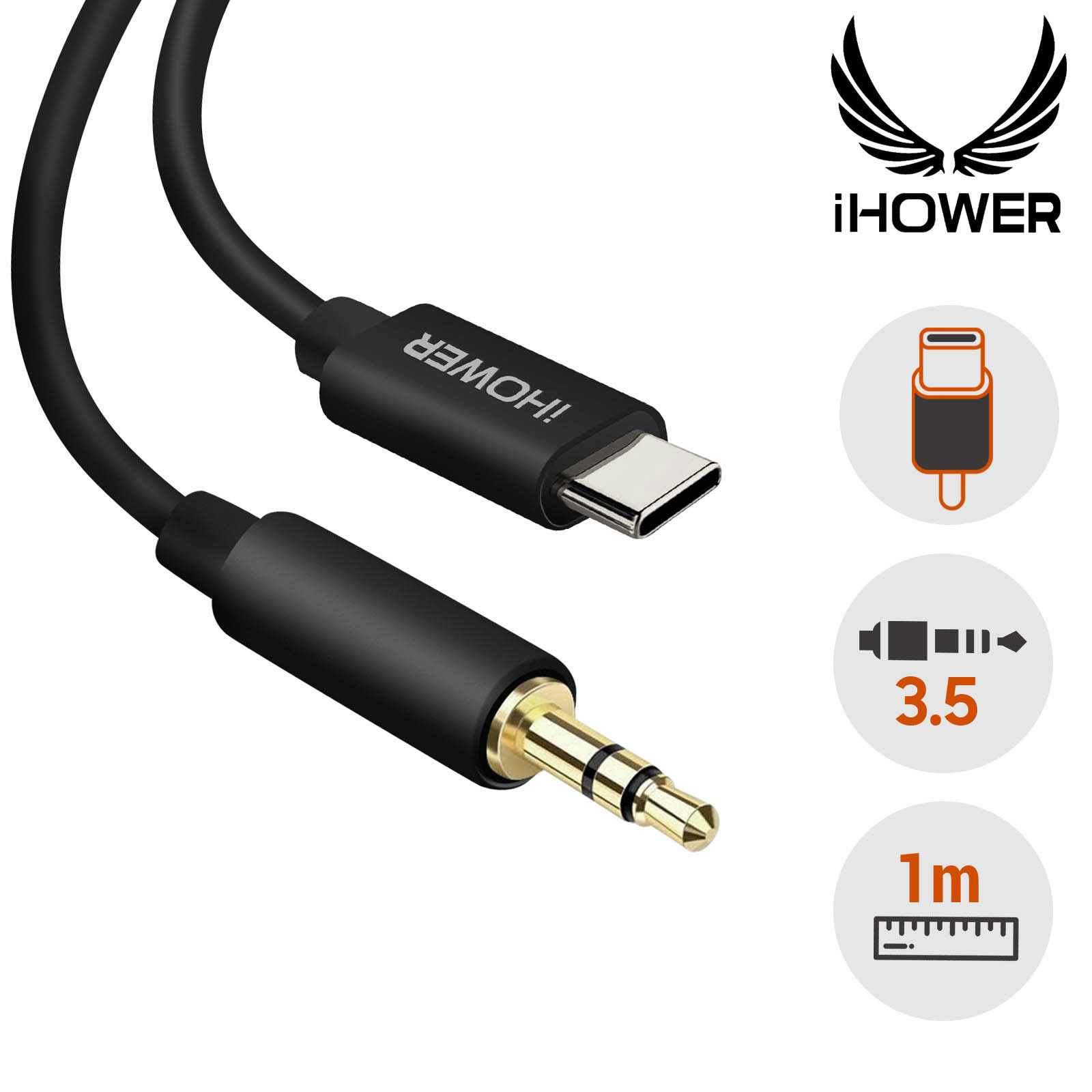 Câble adaptateur USB-C mâle vers jack 3,5 mm mâle aux audio noir