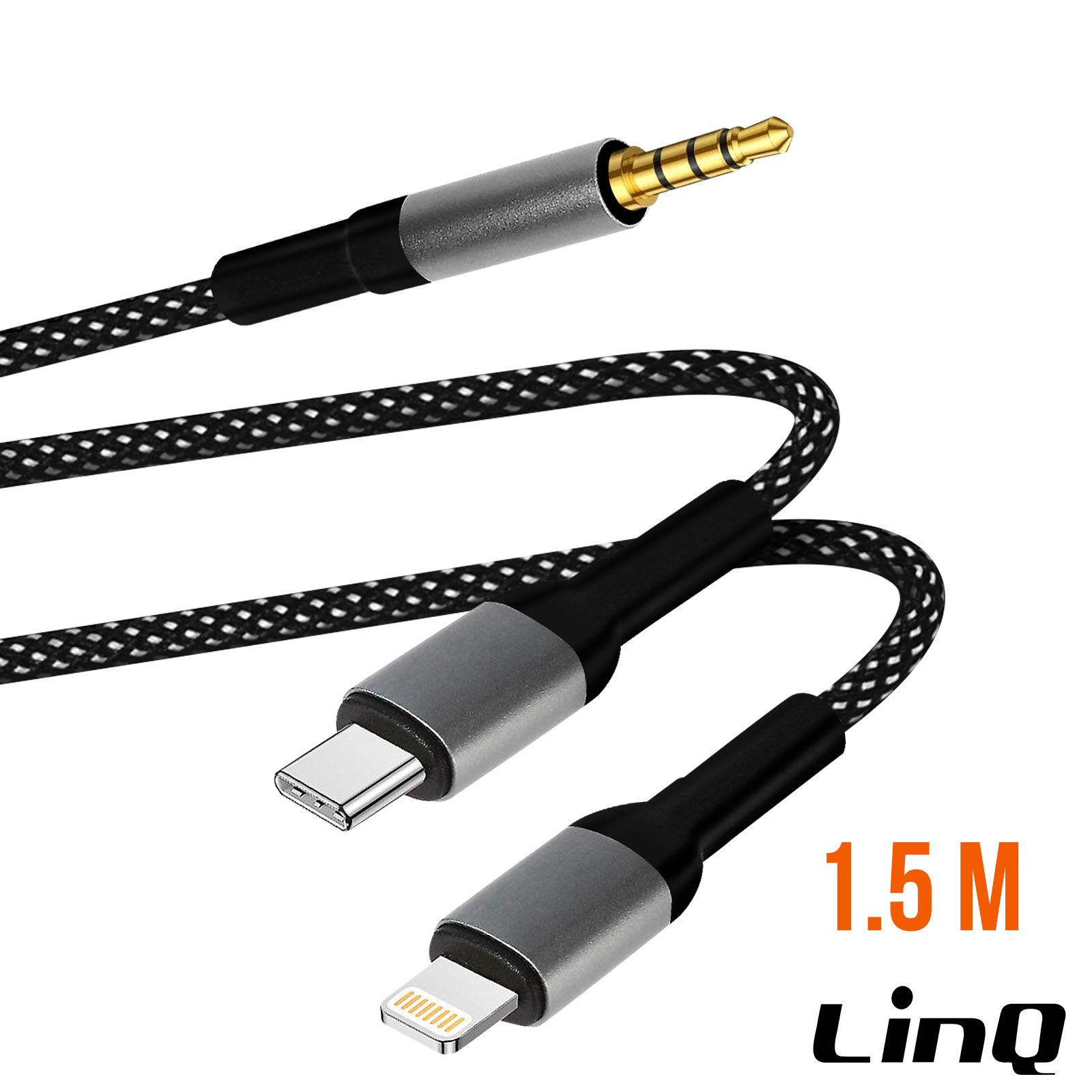 Câble adaptateur iPhone et iPad : USB-C + Lightning vers Jack 3.5mm mâle,  LinQ - Français