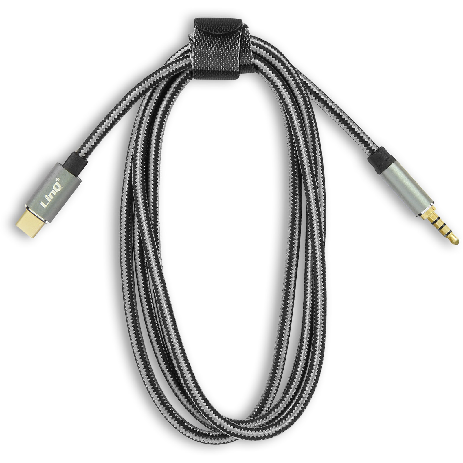 Câble Audio USB-C vers Jack 3.5mm 4 Broches Mâle Nylon Tressé 1.5m, LinQ -  Noir - Français