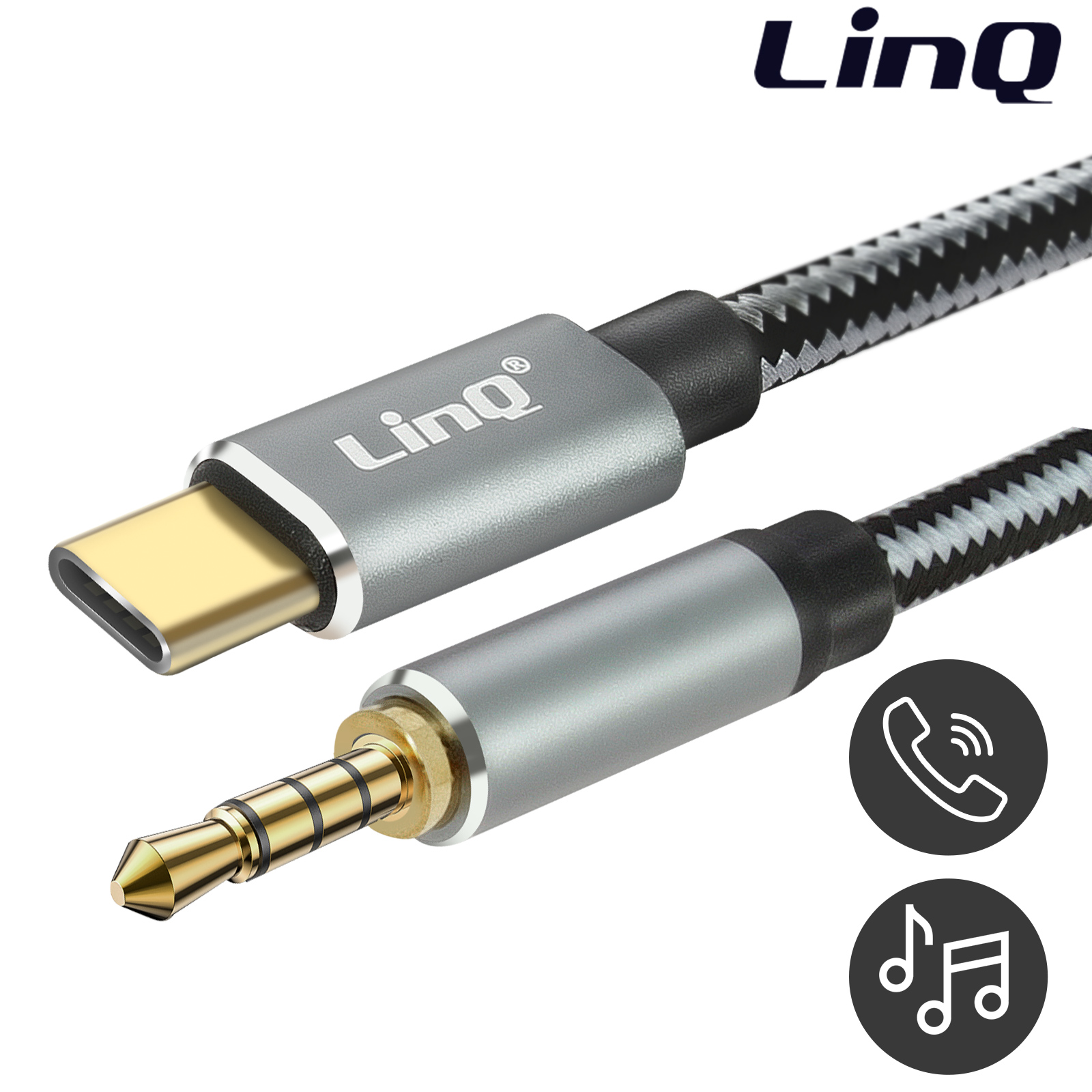 Câble Audio USB-C vers Jack 3.5mm 4 Broches Mâle Nylon Tressé 1.5m