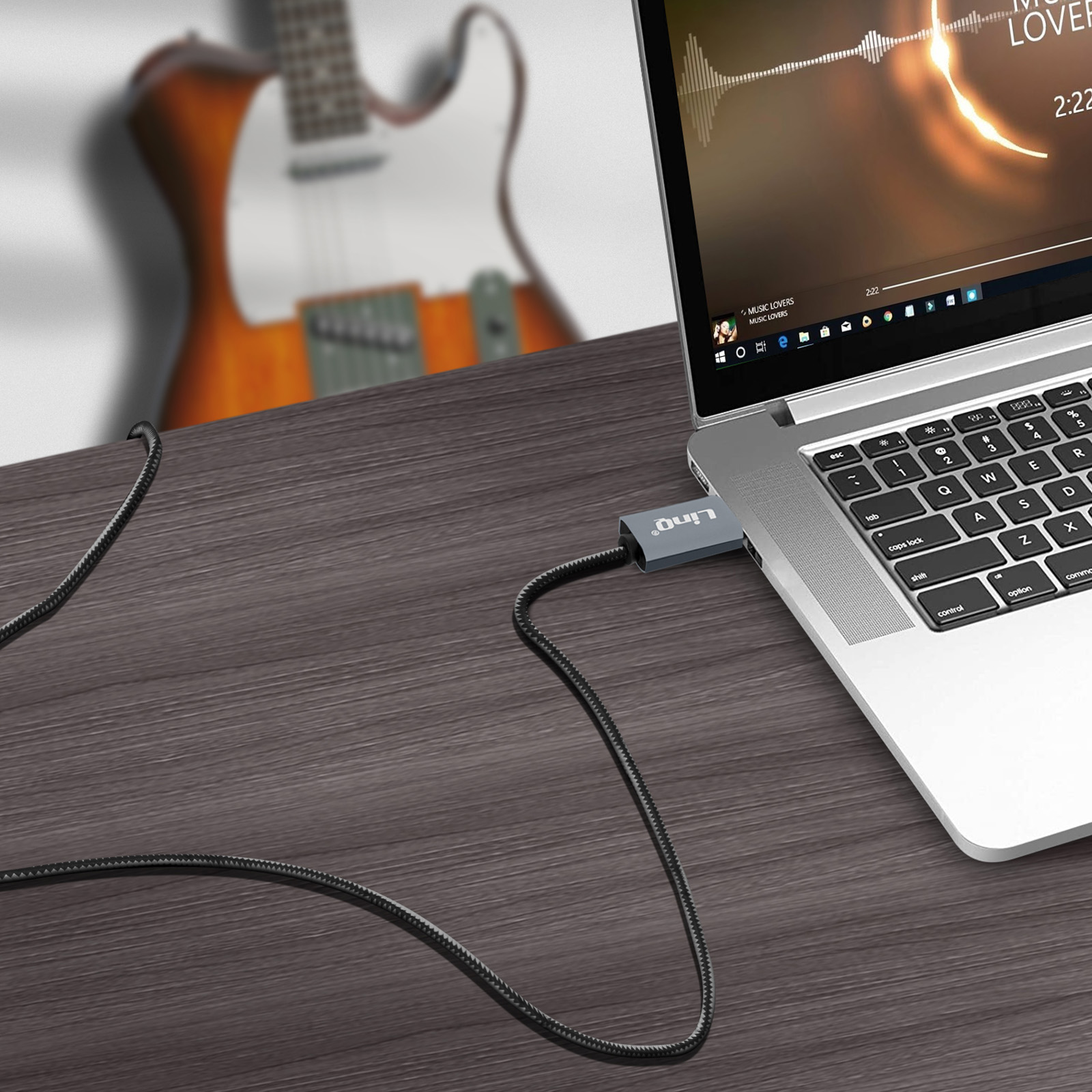 Câble Audio USB Mâle vers Jack 6.35mm Mâle Nylon Tressé 3m, LinQ