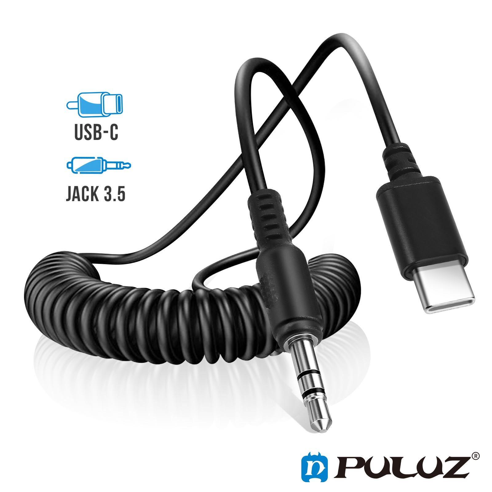 Câble USB-C vers Jack 3.5mm mâle, Puluz - Noir