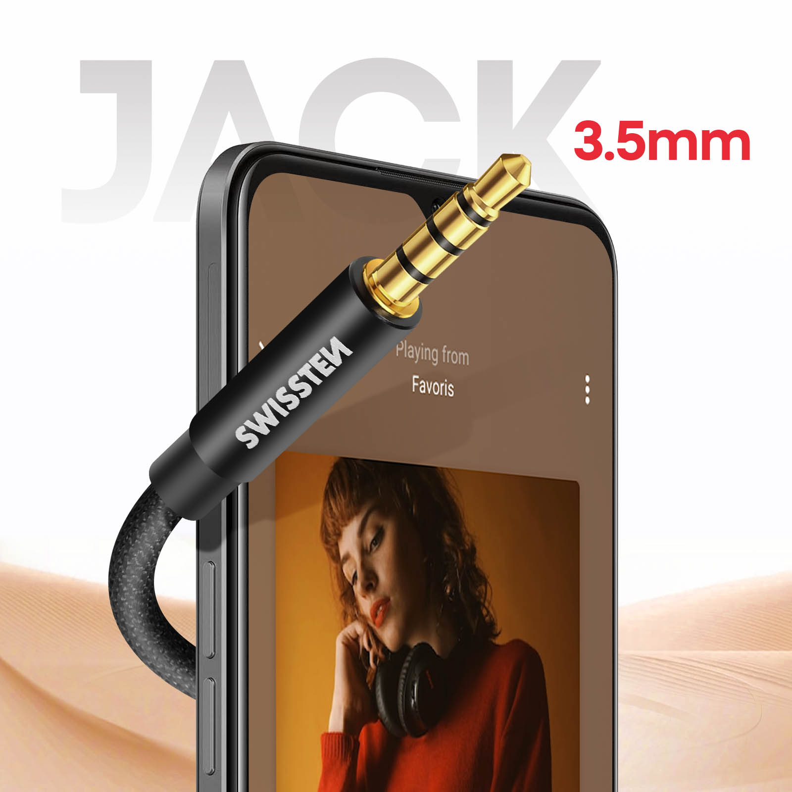 Rallonge jack 3.5mm, Câble auxiliaire Swissten, Nylon tressé noir