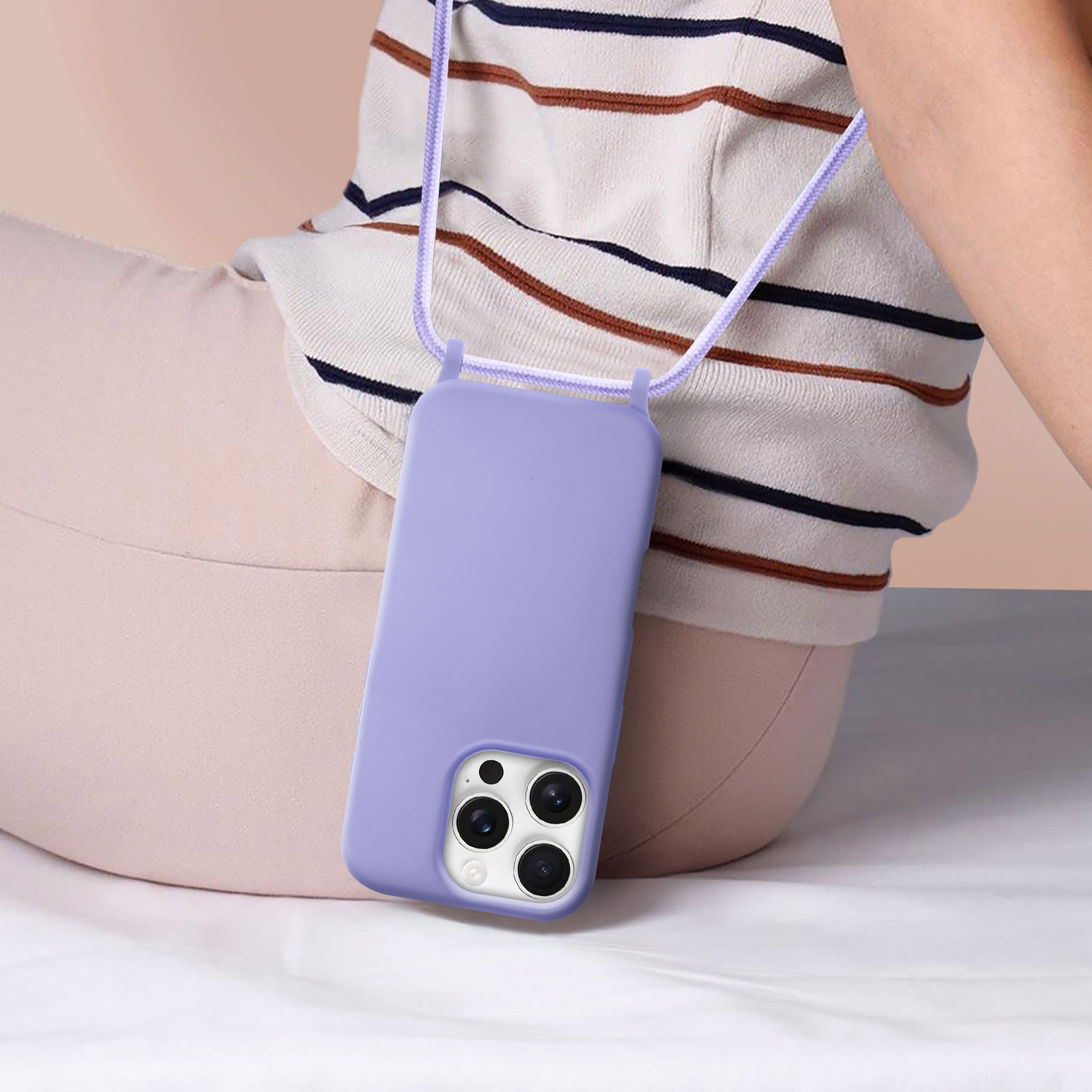 Wirvyuer Cover Magnetica Per IPhone 16 (6.1") Con Cordino Regolabile – Silicone Morbido, Protezione Fotocamera, Colore Lavanda