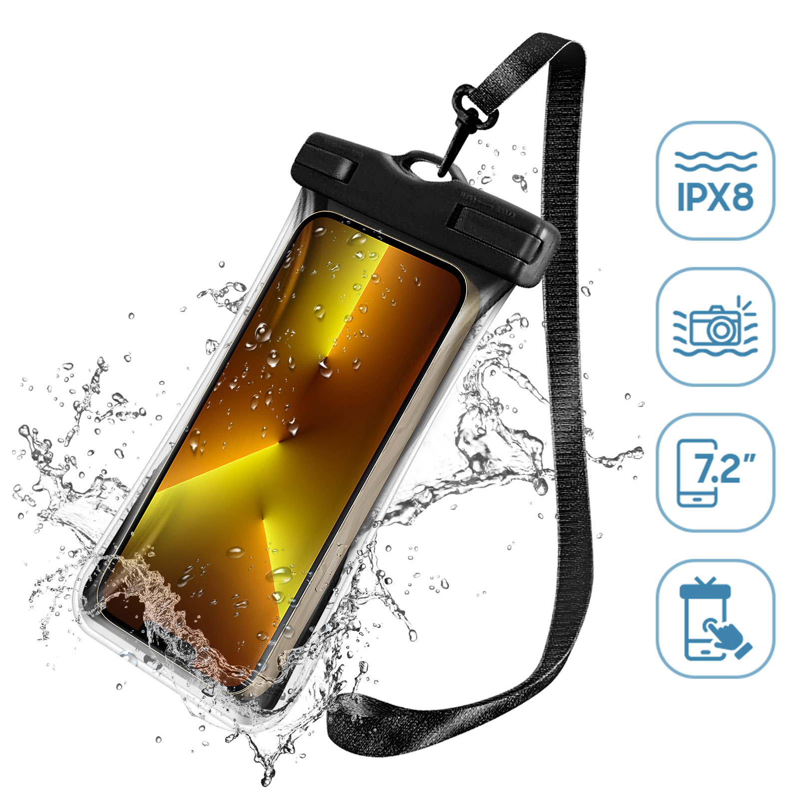 Pochette etanche tactile Waterproof universelle pour smartphone Noir Francais