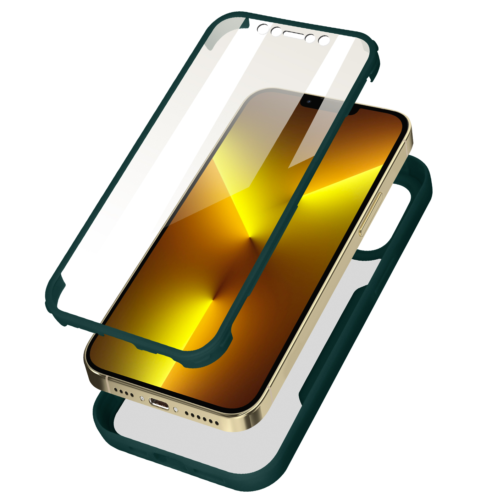Coque intégrale 360° iPhone 13 Pro Max Antichoc, Dos rigide Transparent et  contour Silicone - Vert - Français