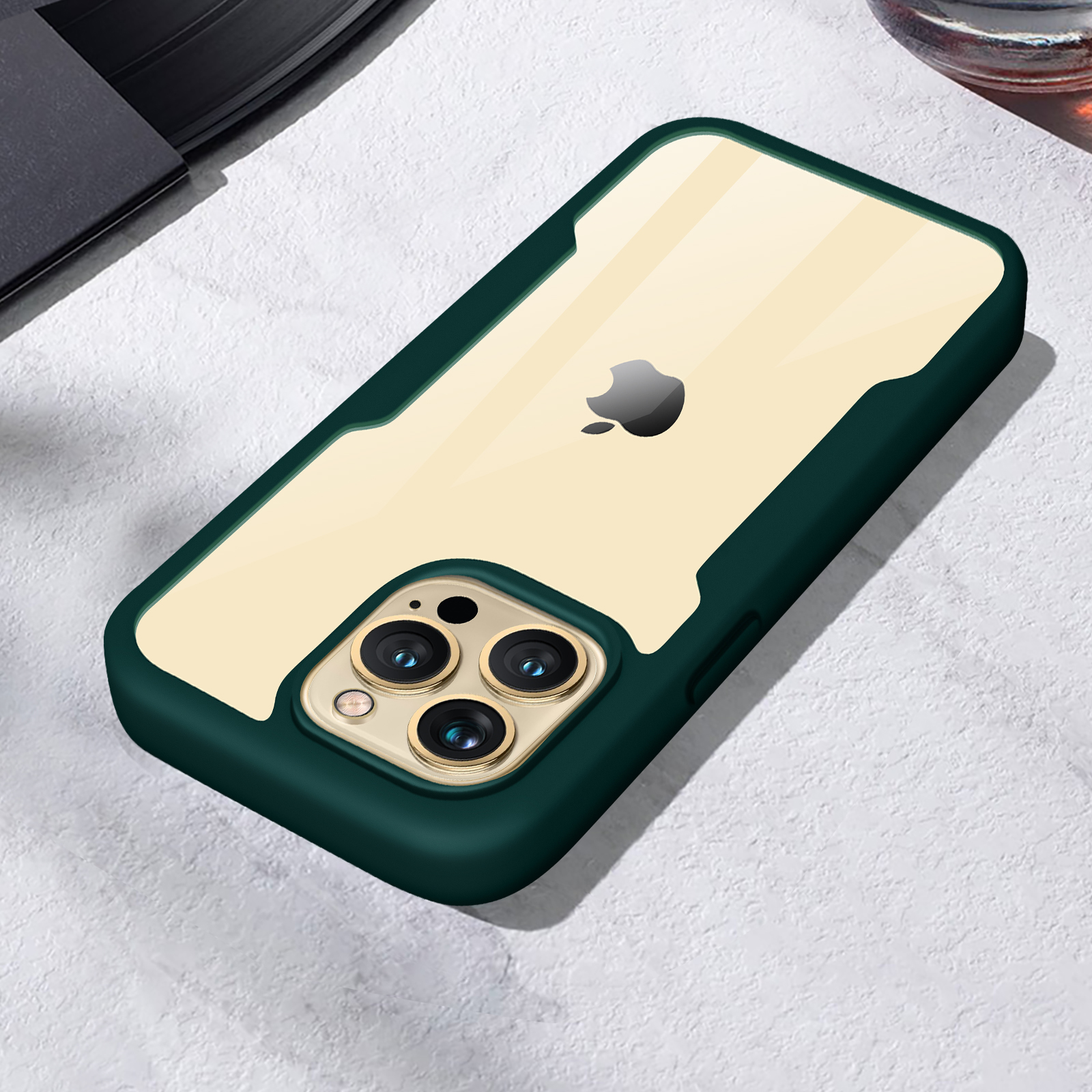 Coque Pour iPhone 13 Pro Max (6,7) Turquoise Antichoc Luxe TPU Souple  Anti-Rayure Galvanisé Or