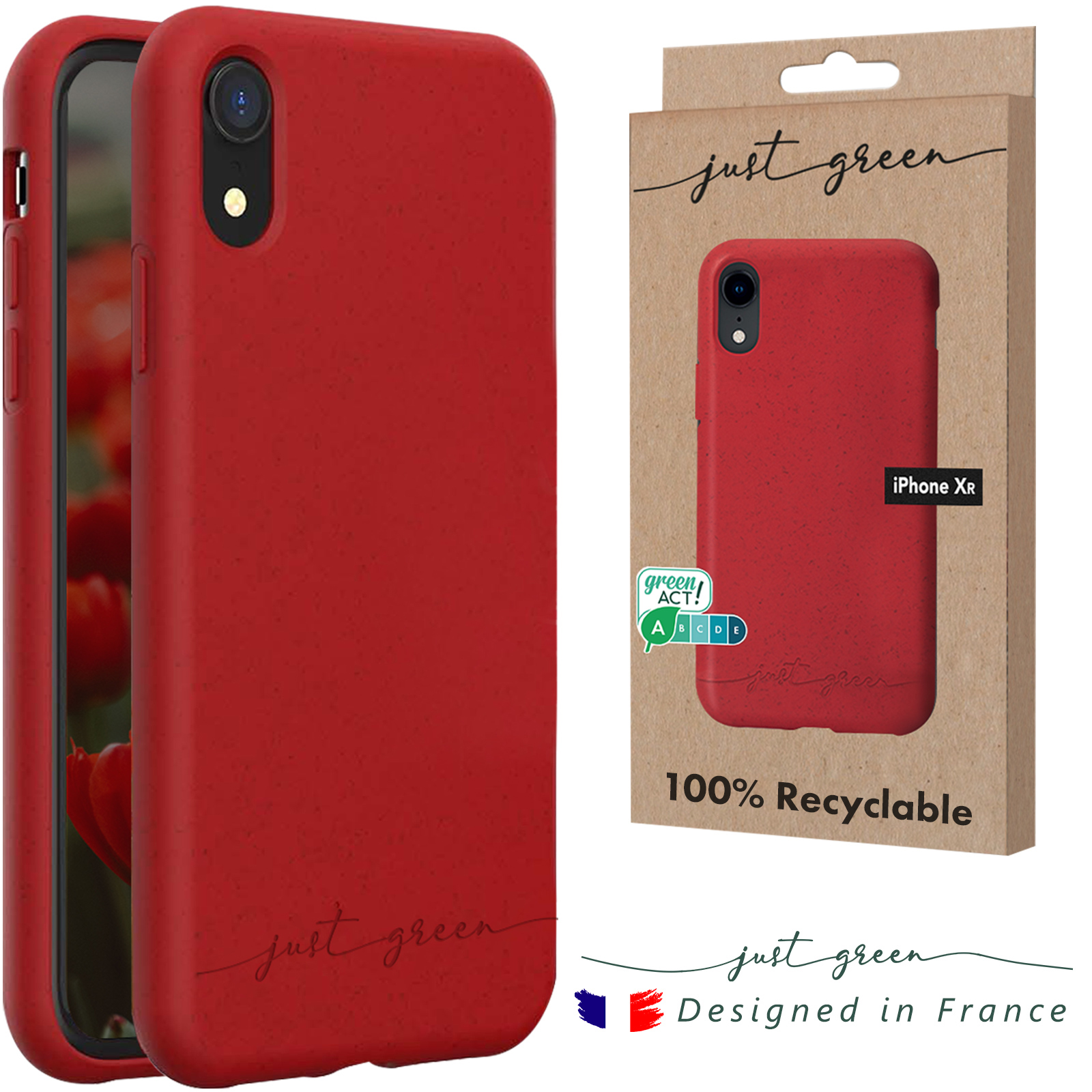Funda para el iPhone XR, 100% biodegradable de Just Green, compatible con  la carga inalámbrica - Rojo
