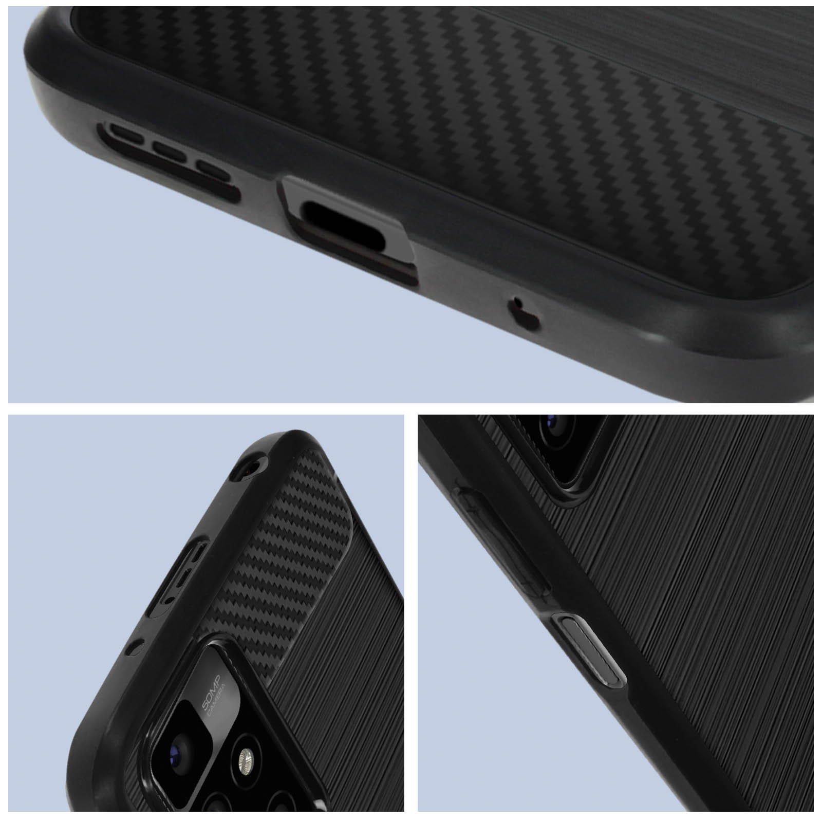 Carcasa Xiaomi Redmi 10 y 10 2022 Carbono y Efecto Cepillado con Esquinas  Reforzadas – Negro - Spain