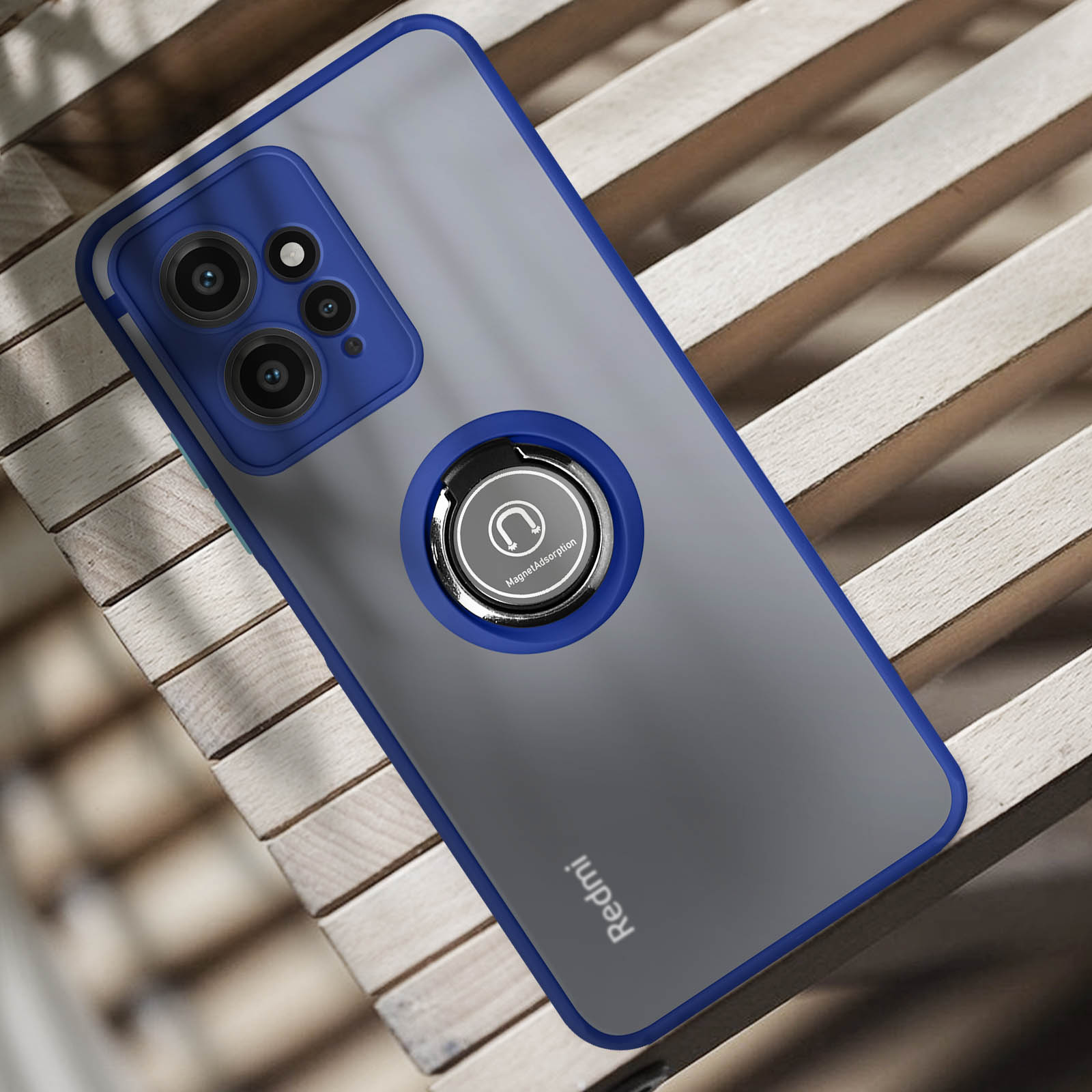 Funda Redmi Note 12 Pro Acrilica Magnetica Azul. Con anilla dedo.