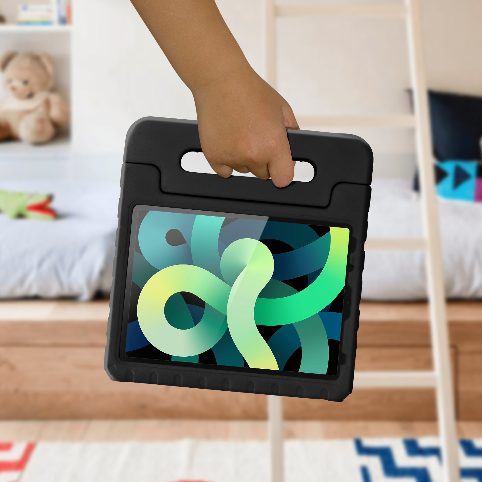Coque iPad Air 4 2020 et Air 5 2022 Eco-Friendly, Antichoc avec  Poignée-Support, Spécial Enfant - Noir - Français