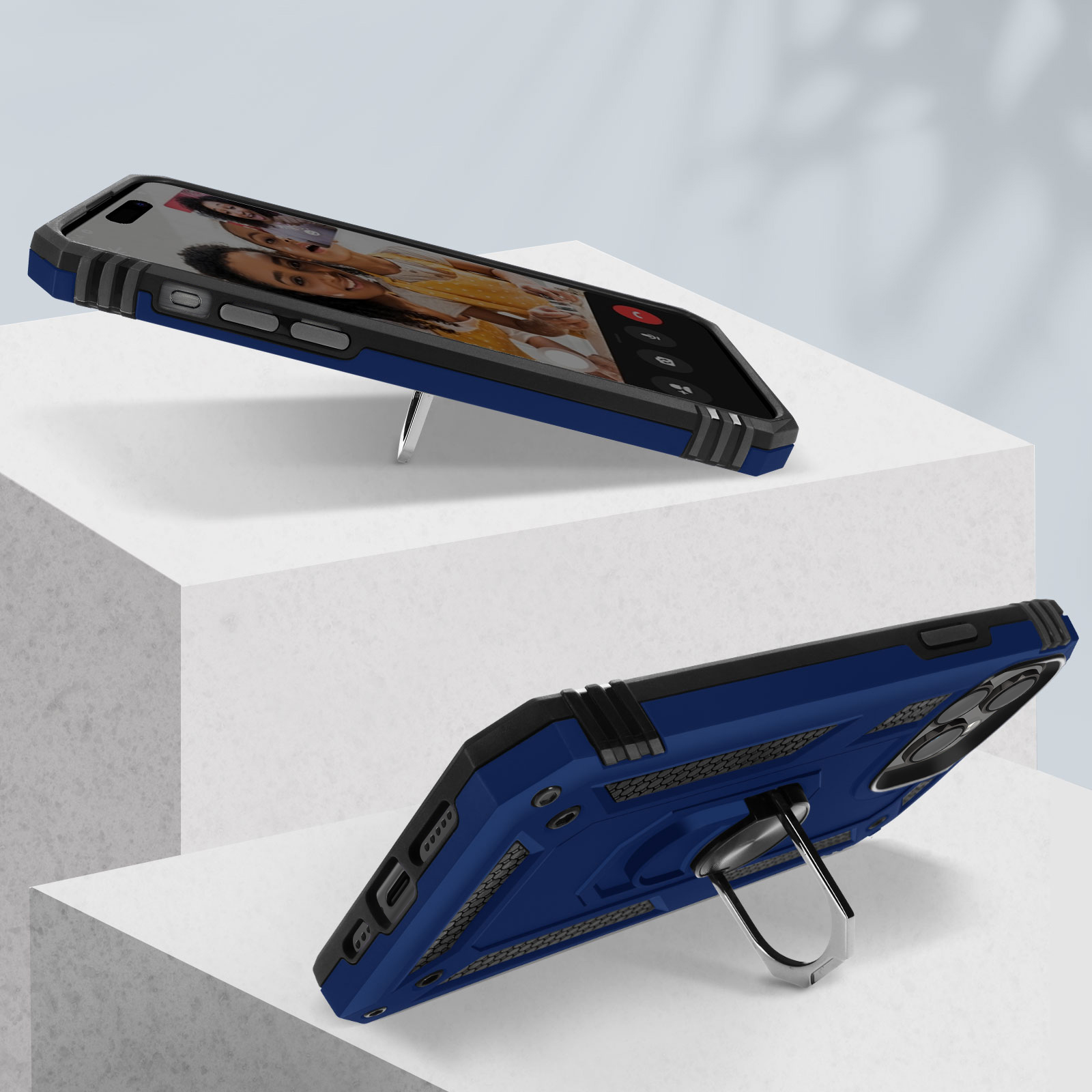 ArmoRing Handyhülle für Apple iPhone 15 Pro Max, Hybrid Schutzhülle mit magnetischer  Ring-Halterung – Dunkelblau - German