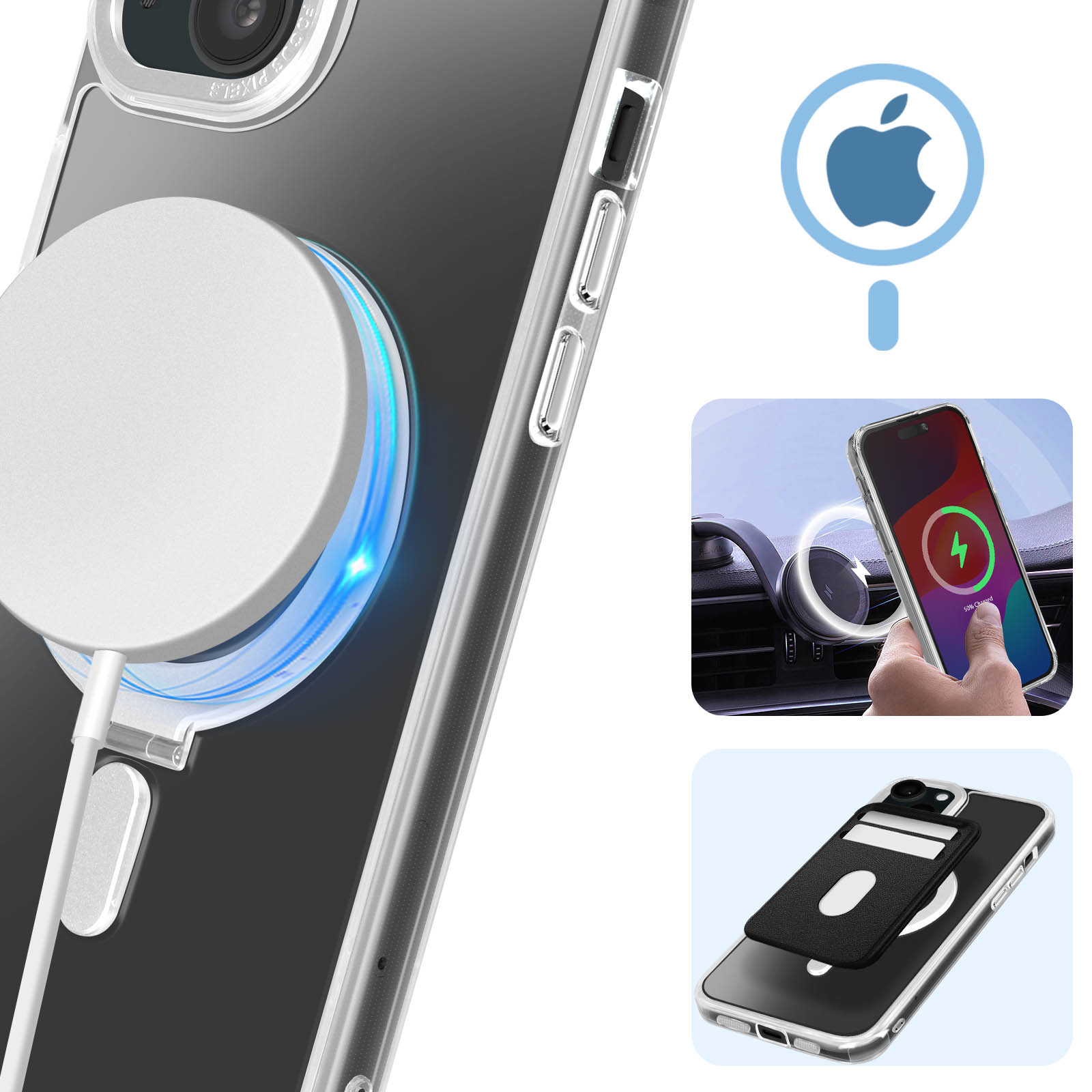 Avizar Coque MagSafe pour iPhone 15 Plus Silicone Gel Anneau Fonction  Support Dos Givré Contour Blanc - Coque téléphone - LDLC