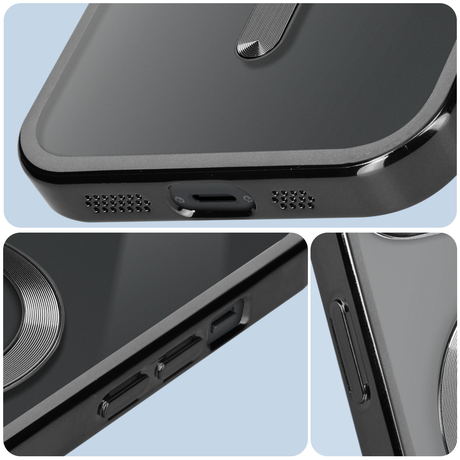 Funda MagSafe iPhone 15 Plus Silicona Cromada Negro - Spain