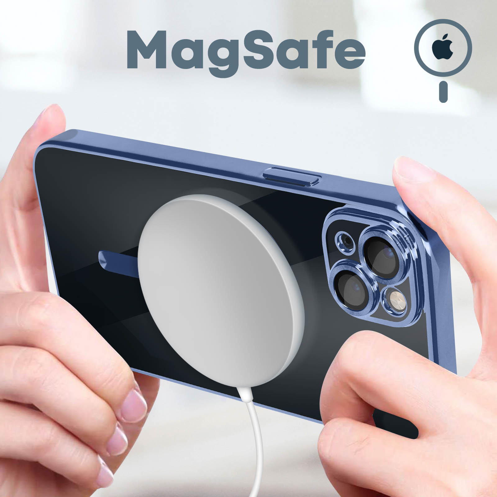 Funda MagSafe iPhone 14 Plus Silicona Cromada Azul Claro - Spain