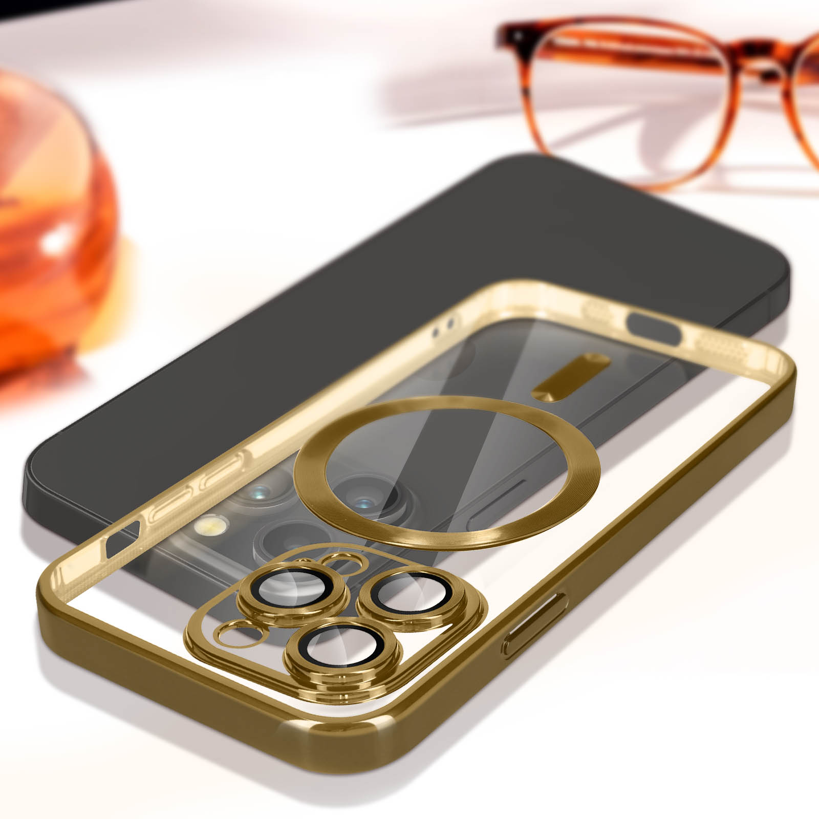 Capa Apple iPhone 14 Plus - Frame Cromado Dourado