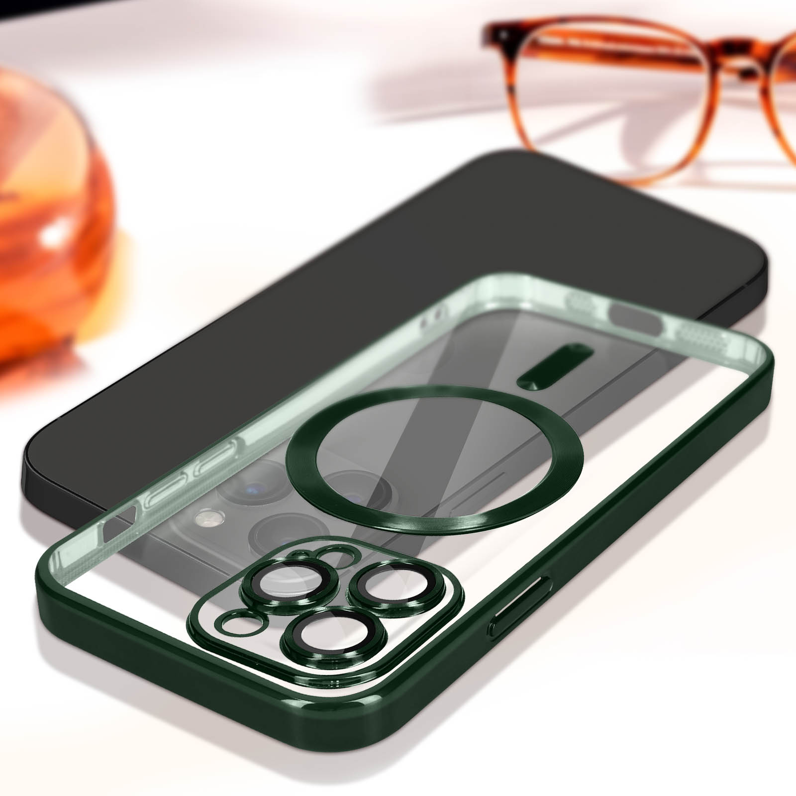 Coque pour iPhone 13 Pro Silicone Protection Caméra Contour Chromé Vert