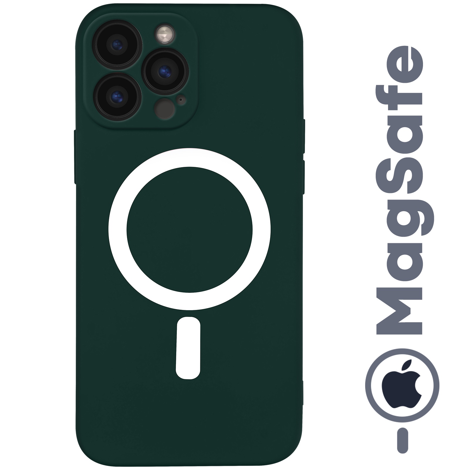 Coque MagSafe iPhone 13 Pro Max Silicone Soft Touch Vert Foncé - Français