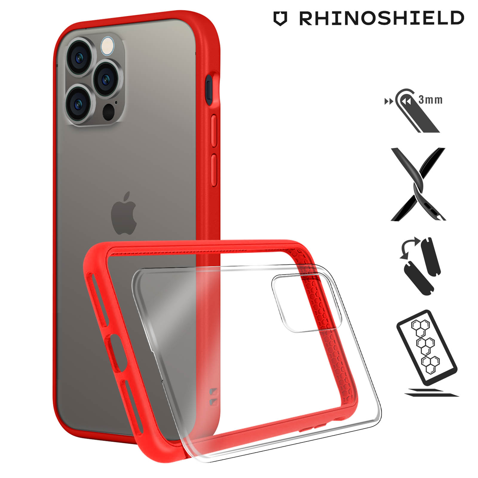 Coque Rhinoshield iPhone 13 Pro Max, Antichoc Bumper, Mod NX - Rouge -  Français