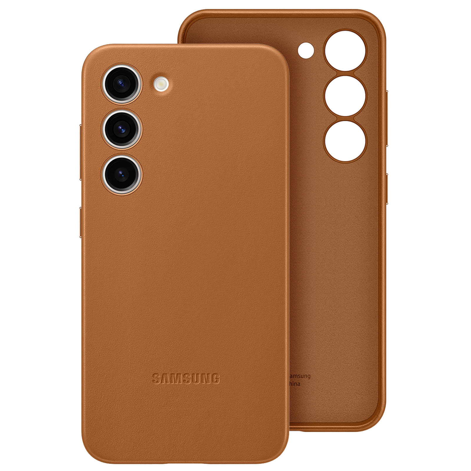 Coque Originale Samsung Galaxy S23 en Cuir Véritable, Leather Cover Series  - Camel - Français
