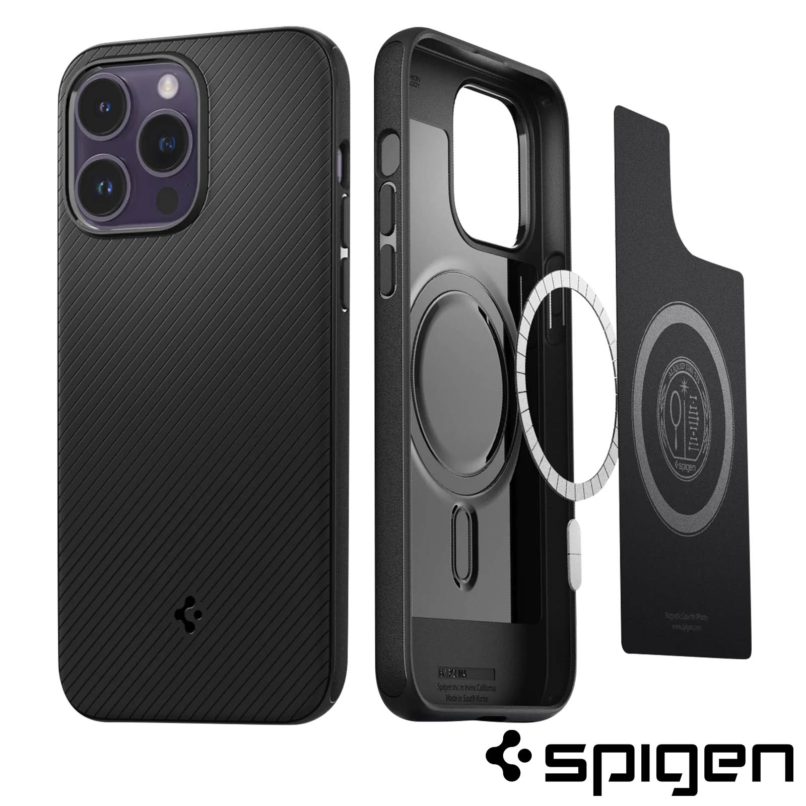 Coque Spigen iPhone 14 Pro Max Silicone avec Effet Strié, Compatible  MagSafe, Mag Armor MagFit - Noir Mat - Français