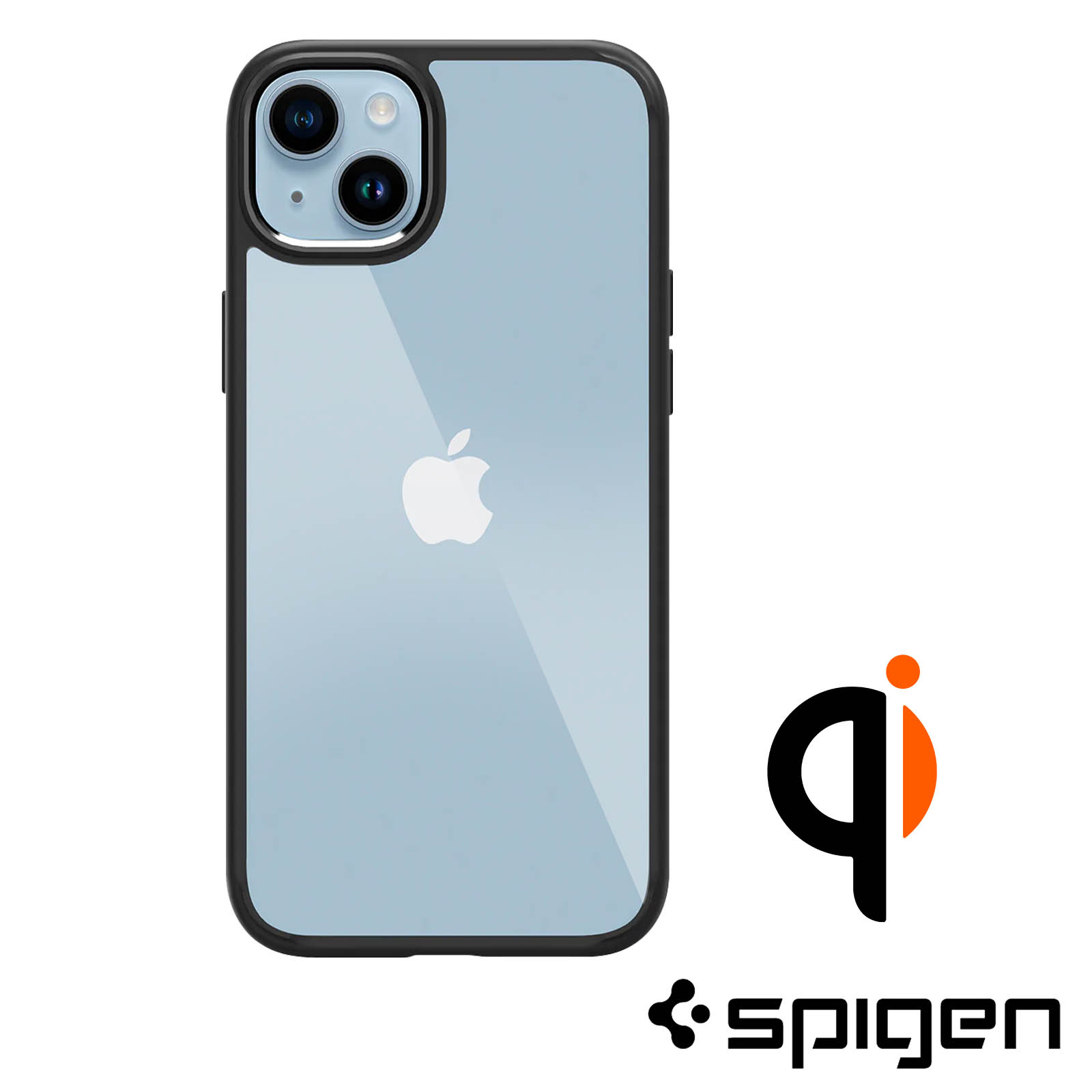 Coque Spigen iPhone 14 Plus Antichoc avec Dos Transparent Bord Noir mat,  Série Ultra Hybrid - Français
