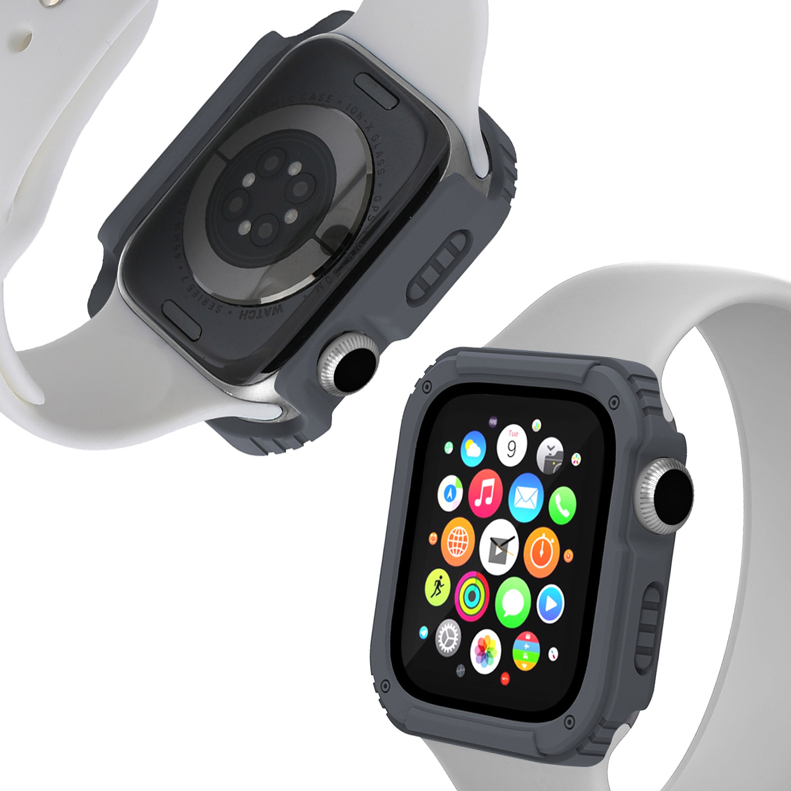 Protection Intégrale avec Verre Trempé pour Apple Watch Series 3, 2 et 1,  38mm - Gris Foncé - Français