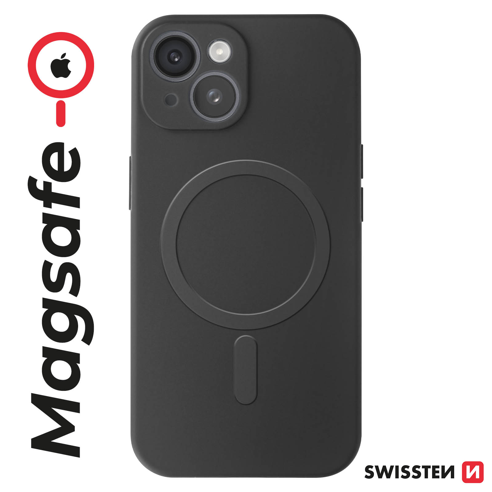 Coque MagSafe iPhone 15 Plus, Fine et Légère, Swissten Soft Joy - Noir -  Français